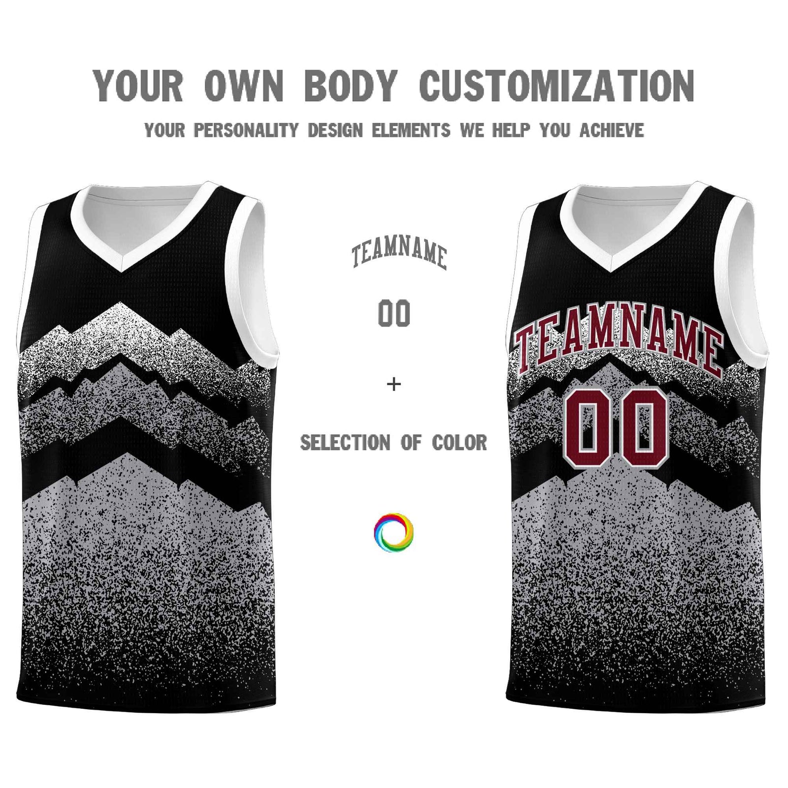 Personalized Youth Basketball Jerseys   Black Gray Gradient Mountain Design Uniforms