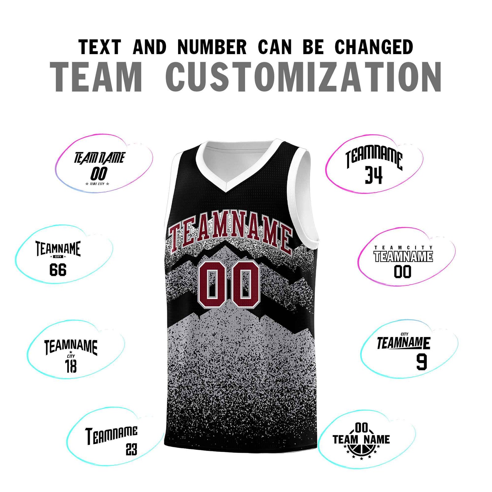 Personalized Youth Basketball Jerseys   Black Gray Gradient Mountain Design Uniforms