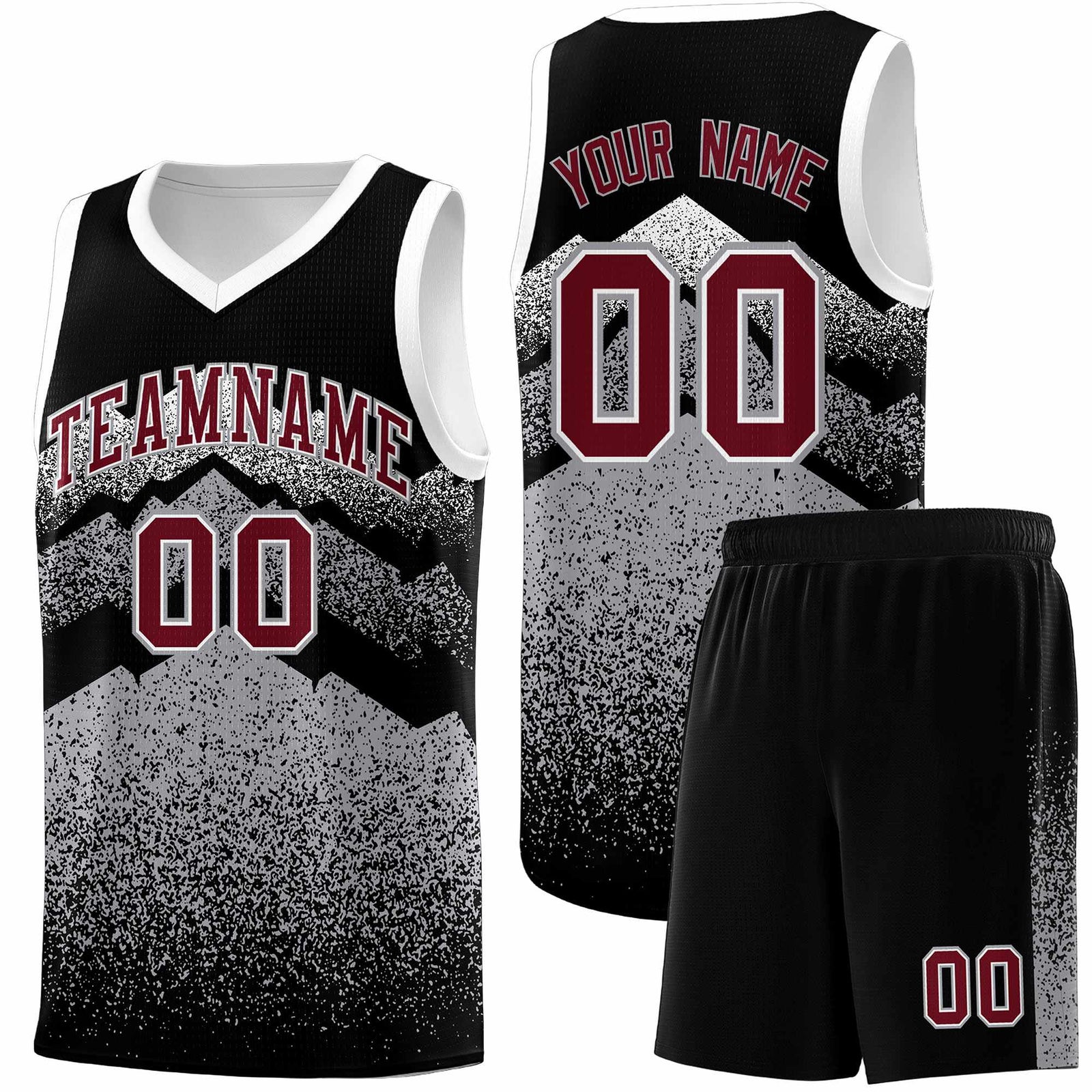 Personalized Youth Basketball Jerseys   Black Gray Gradient Mountain Design Uniforms