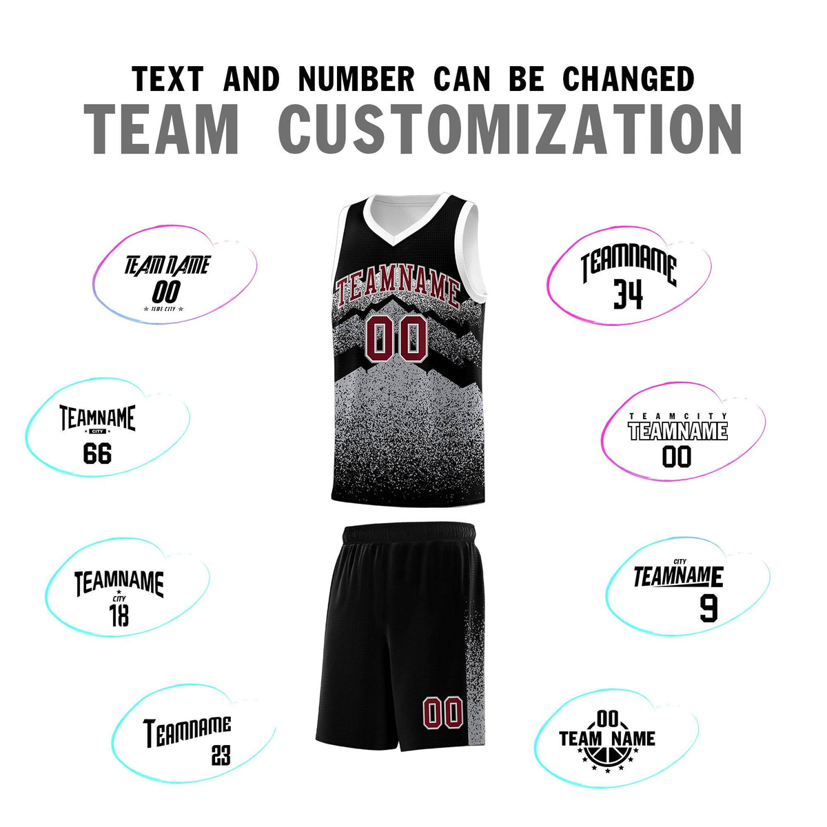 Personalized Youth Basketball Jerseys   Black Gray Gradient Mountain Design Uniforms