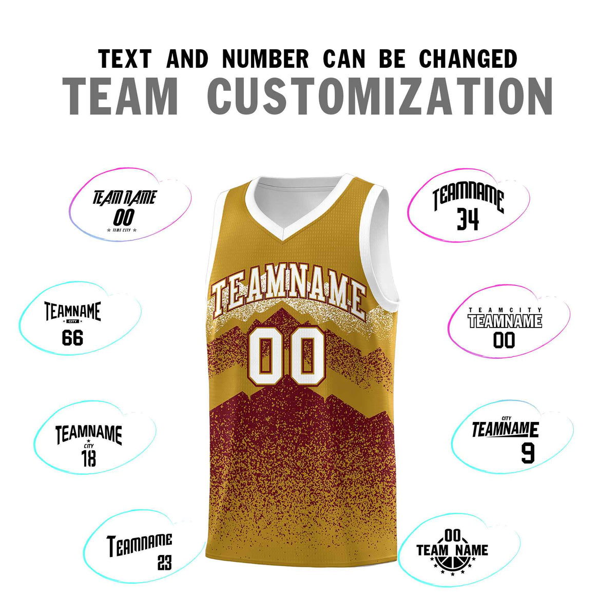 Custom Youth Basketball Jerseys Old Gold Crimson Gradient Mountain Design Uniforms