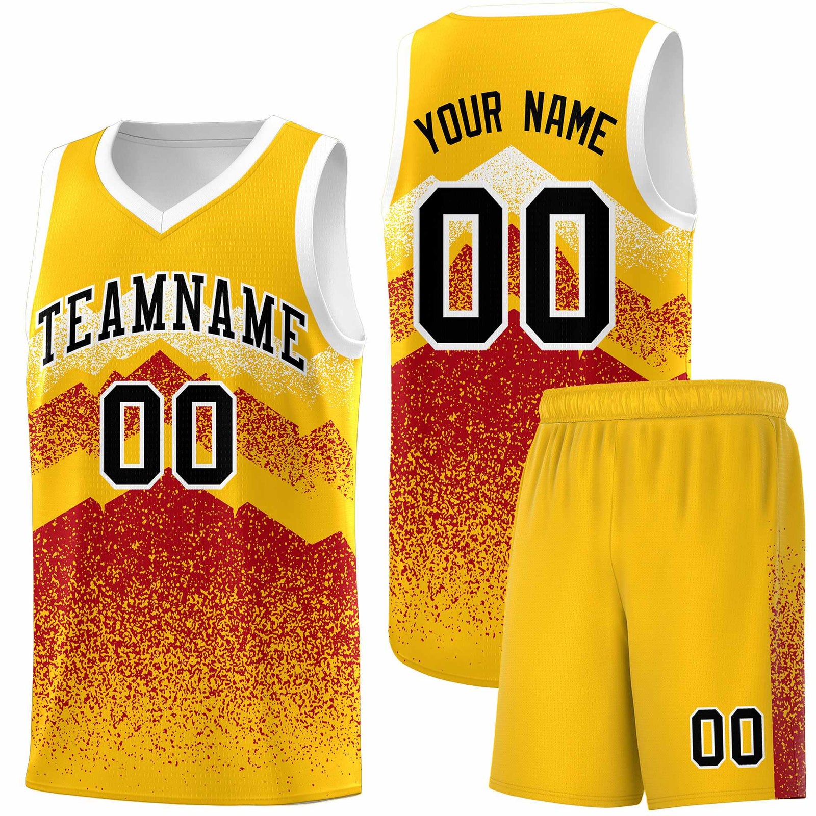 Personalized Youth Basketball Jerseys   Gold Red Gradient Mountain Design Uniforms