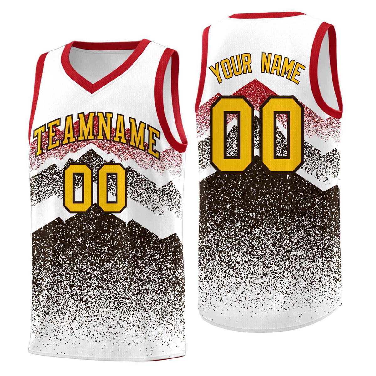 Custom Youth Basketball Jerseys White Brown Gradient Mountain Design Uniforms