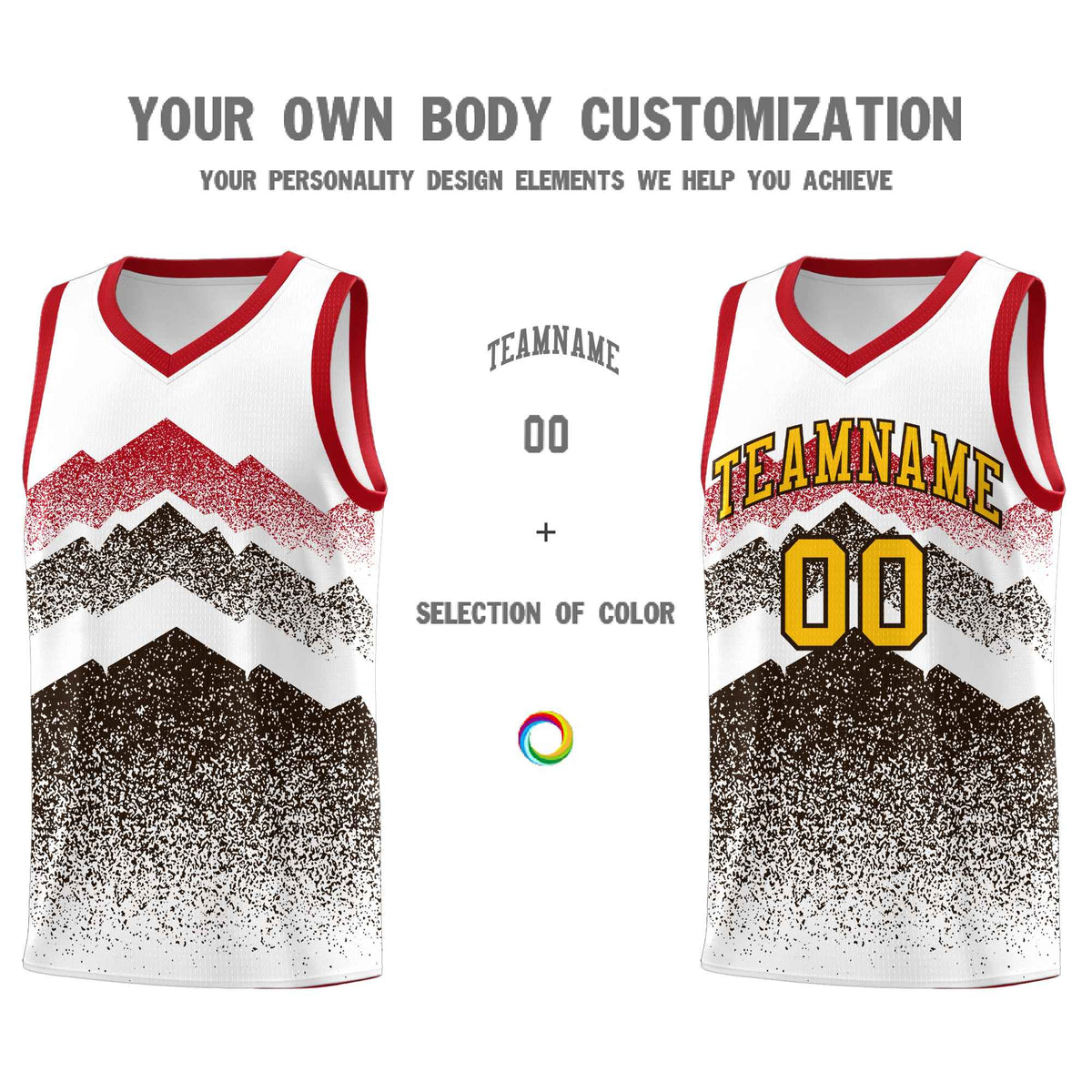Custom Youth Basketball Jerseys White Brown Gradient Mountain Design Uniforms