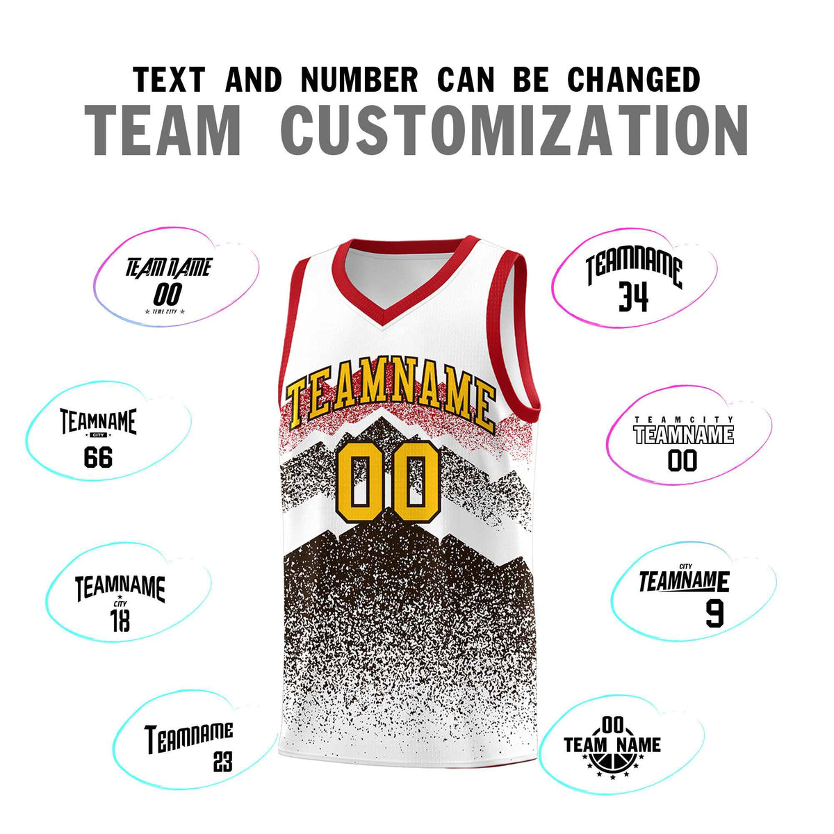 Custom Youth Basketball Jerseys White Brown Gradient Mountain Design Uniforms