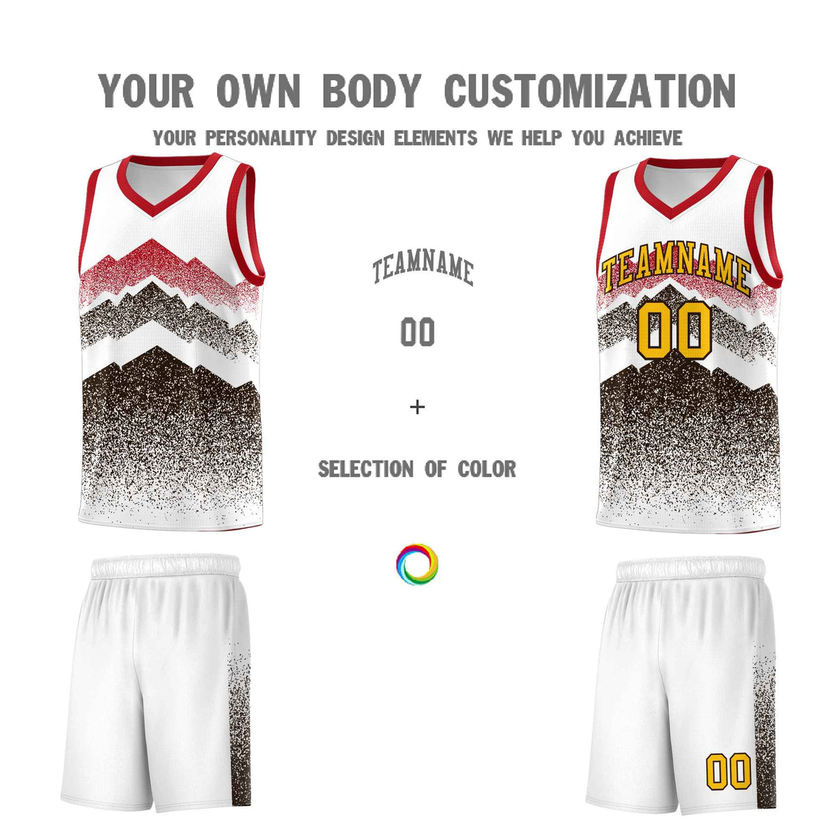 Custom Youth Basketball Jerseys White Brown Gradient Mountain Design Uniforms