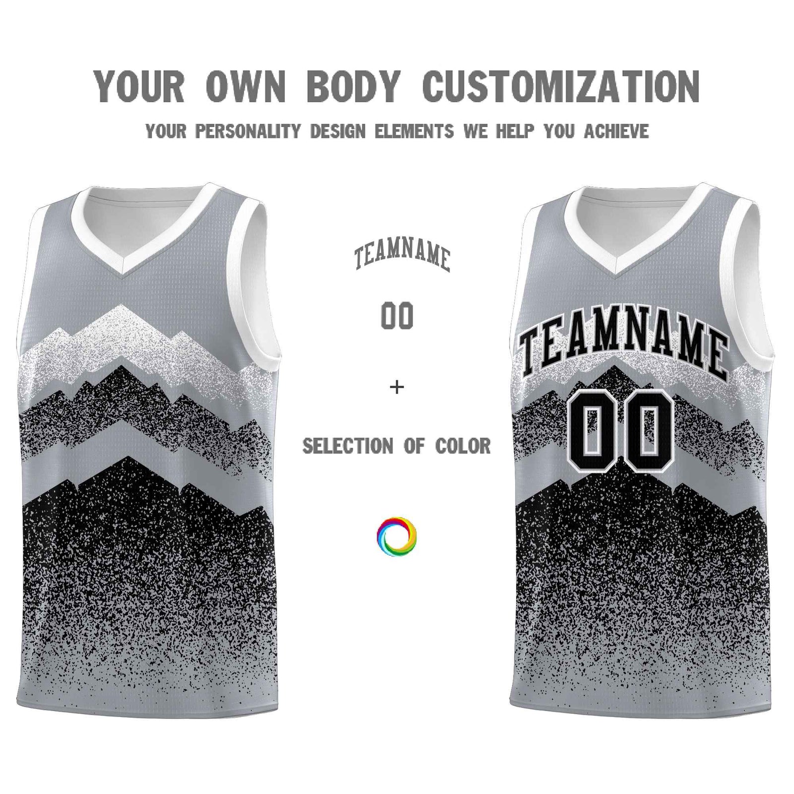 Personalized Youth Basketball Jerseys   Gray Black Gradient Mountain Design Uniforms