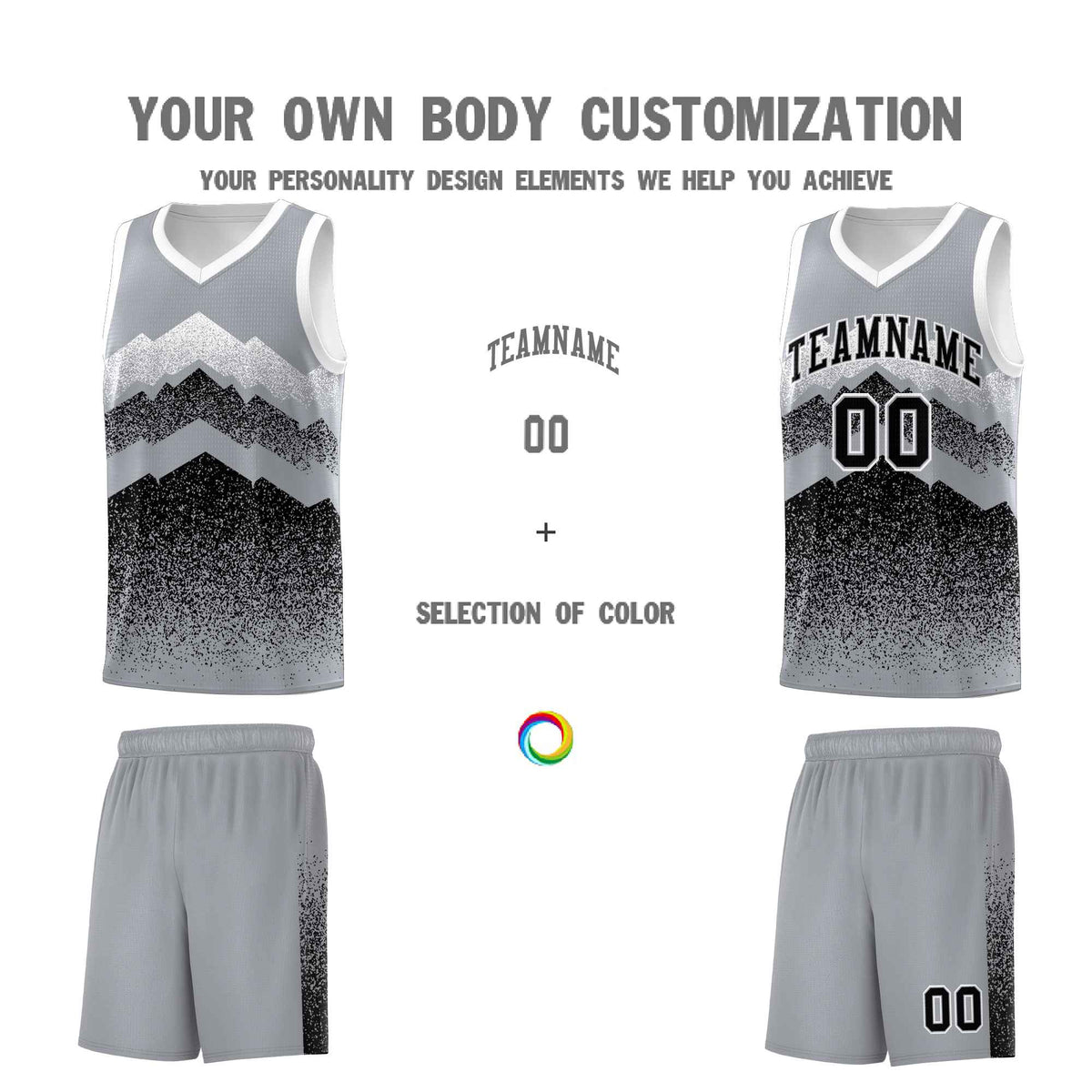 Personalized Youth Basketball Jerseys   Gray Black Gradient Mountain Design Uniforms