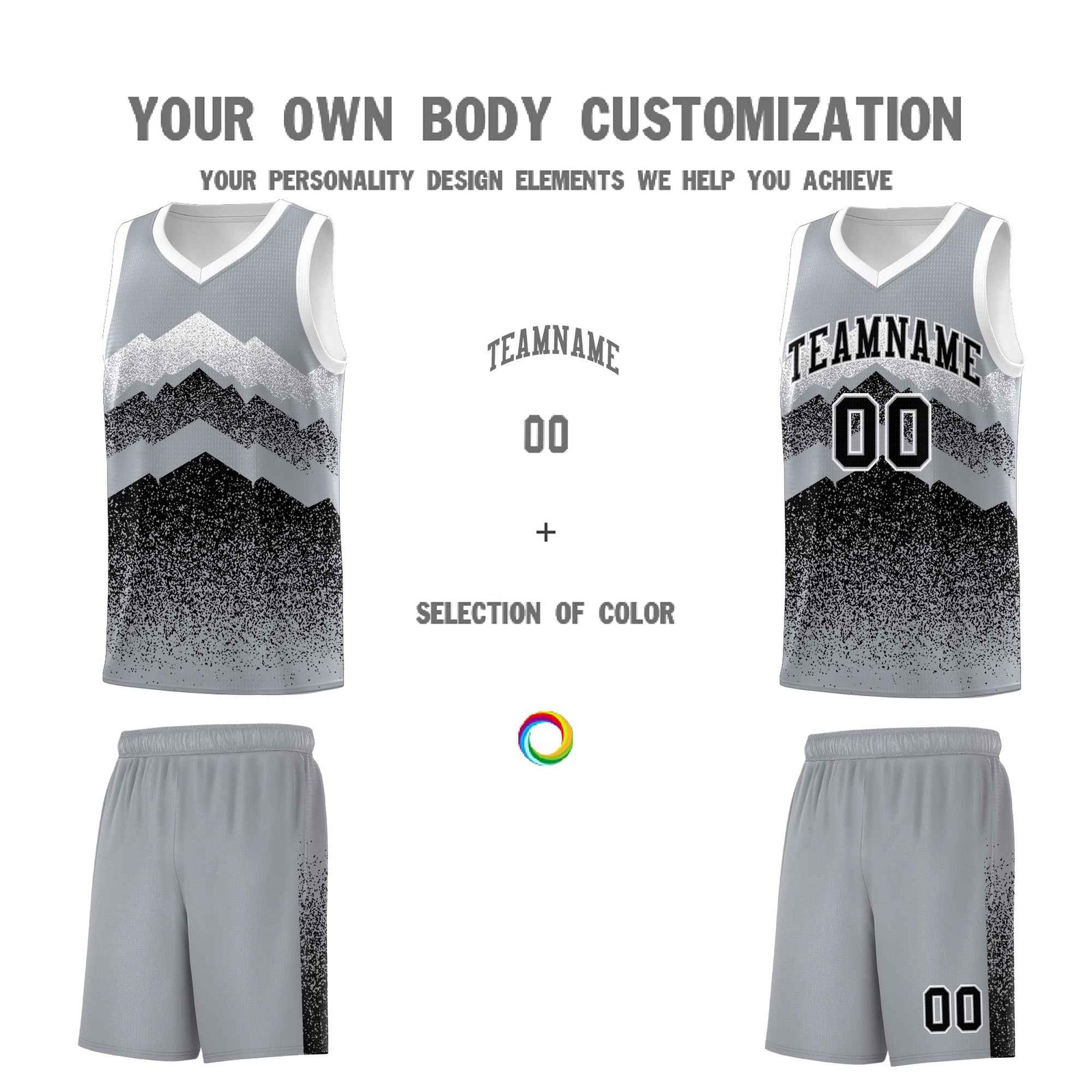 Personalized Youth Basketball Jerseys   Gray Black Gradient Mountain Design Uniforms