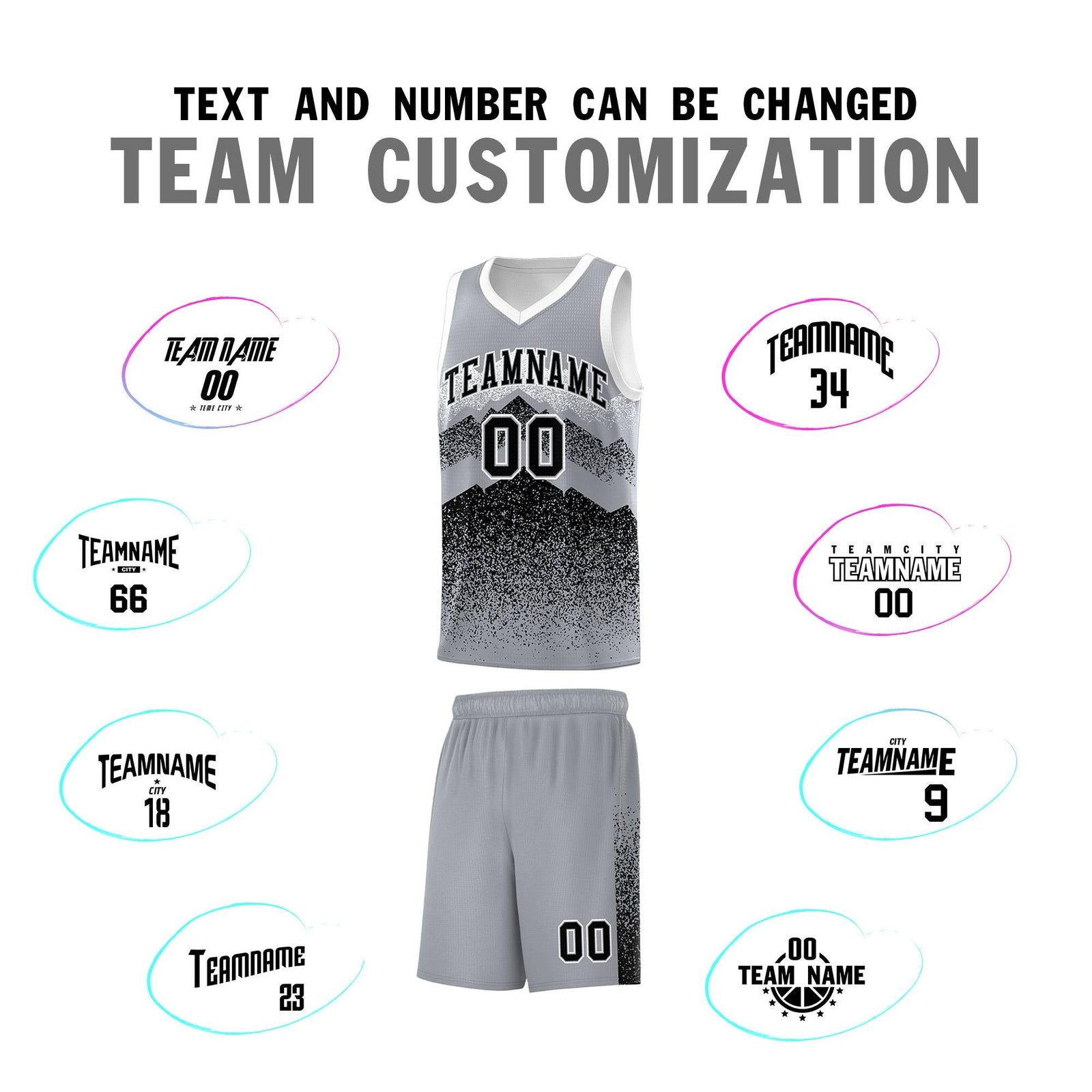 Personalized Youth Basketball Jerseys   Gray Black Gradient Mountain Design Uniforms