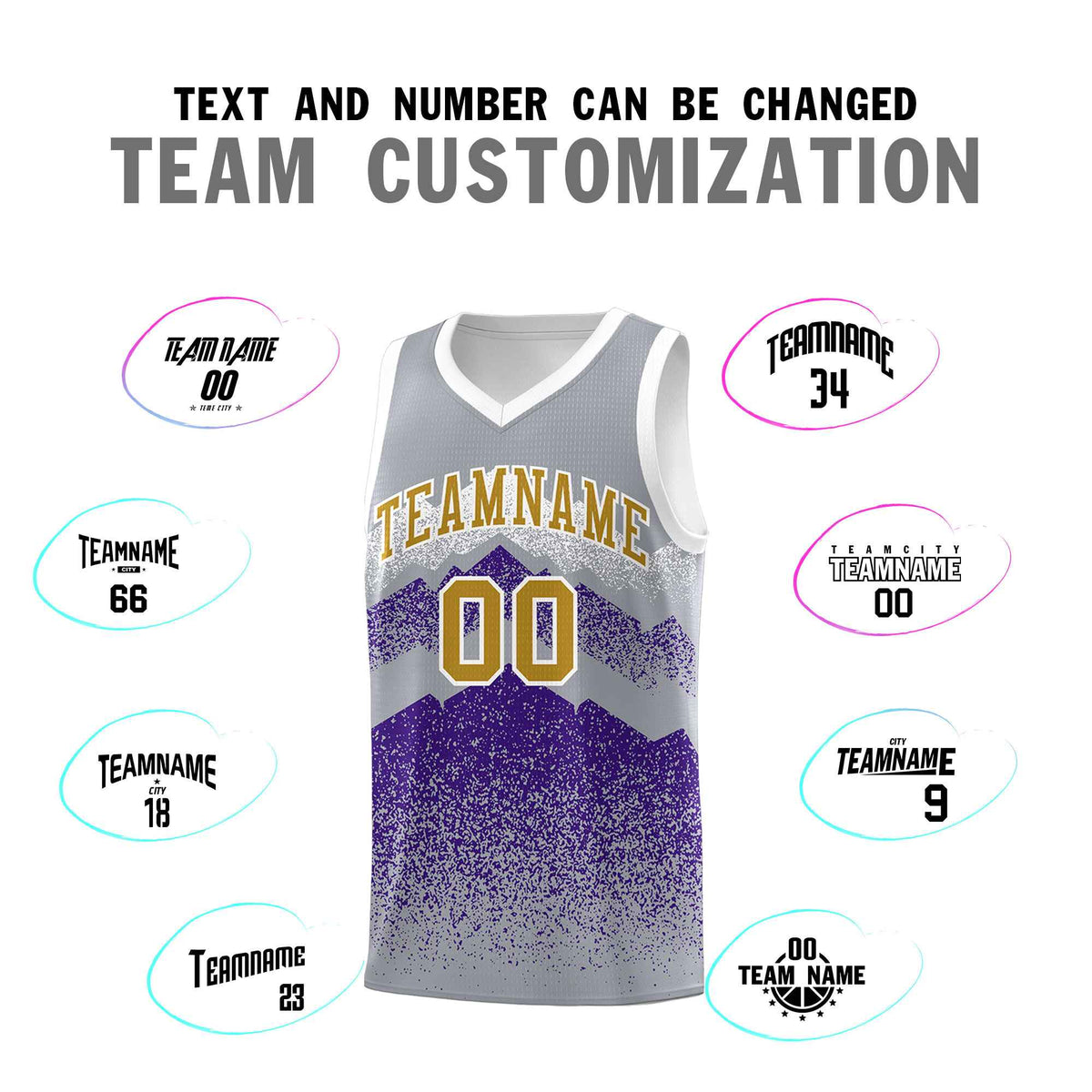 Custom Youth Basketball Jerseys Gray Purple Gradient Mountain Design Uniforms