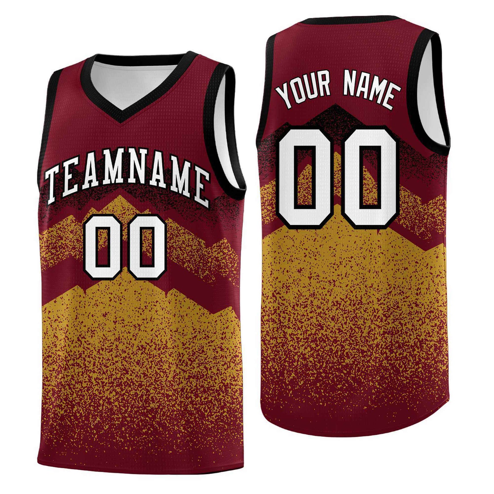 Personalized Youth Basketball Jerseys   Crimson Old Gold Gradient Mountain Design Uniforms