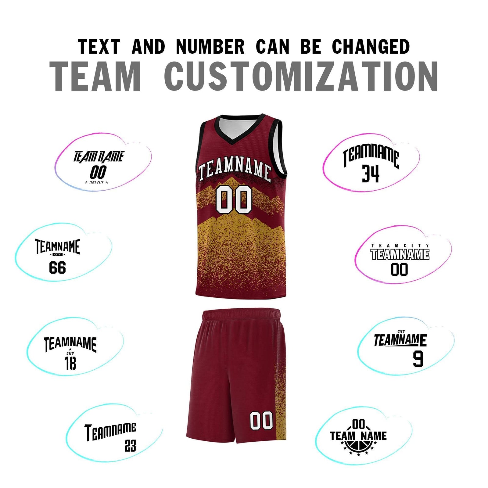 Personalized Youth Basketball Jerseys   Crimson Old Gold Gradient Mountain Design Uniforms