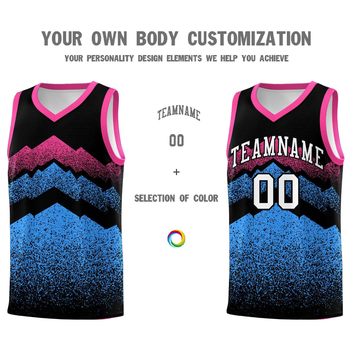 Custom Youth Basketball Jerseys Black Powder Blue Gradient Mountain Design Uniforms