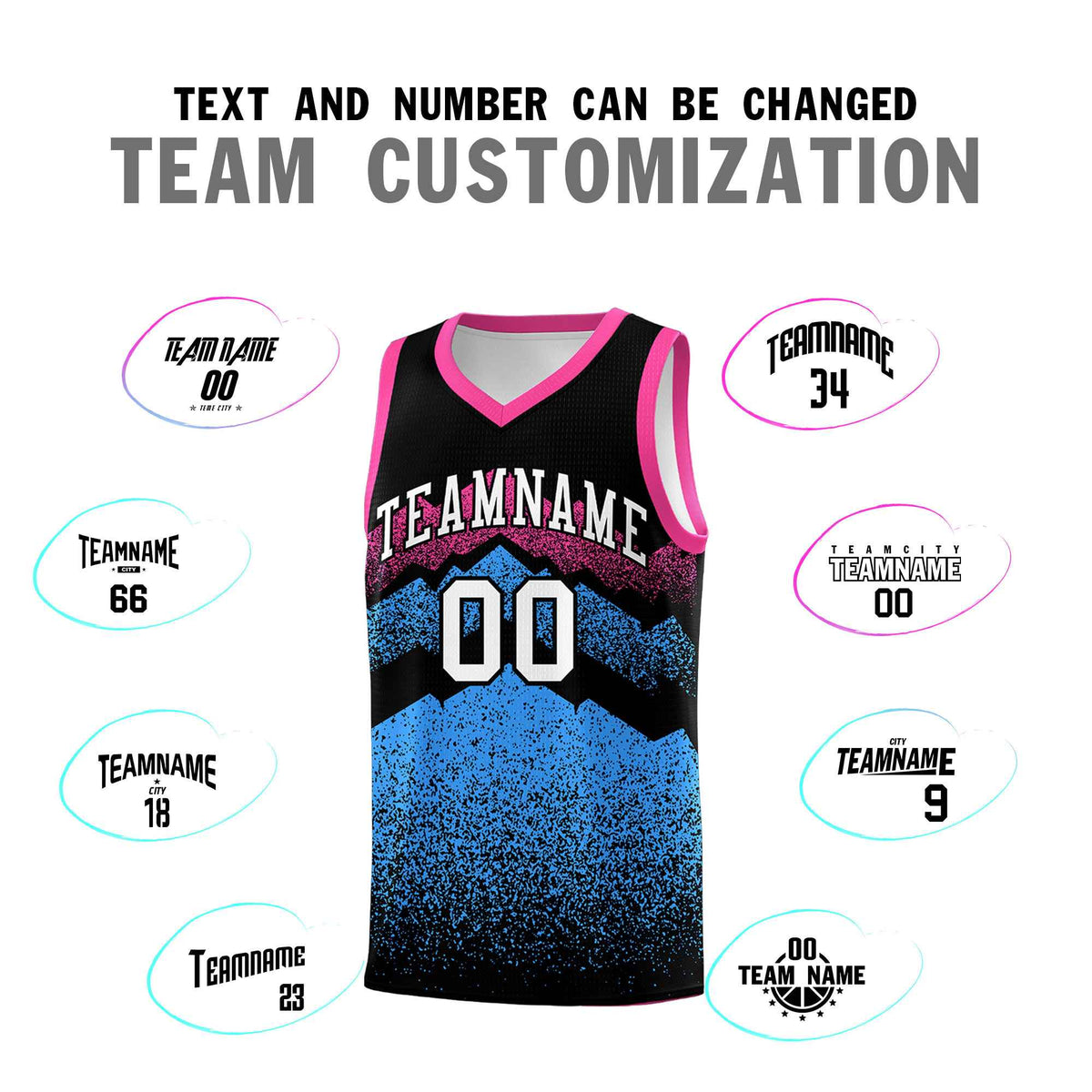 Custom Youth Basketball Jerseys Black Powder Blue Gradient Mountain Design Uniforms