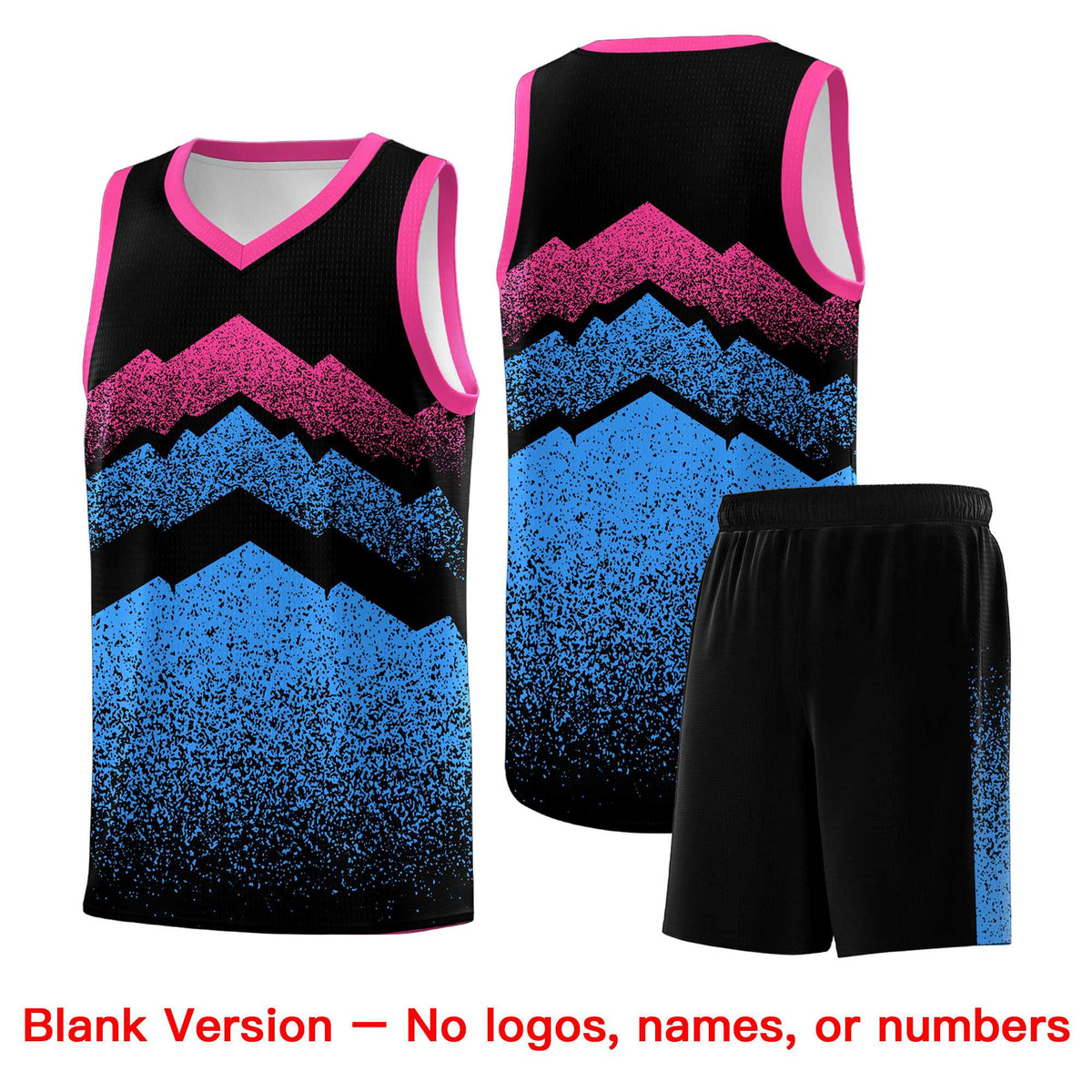 Custom Youth Basketball Jerseys Black Powder Blue Gradient Mountain Design Uniforms