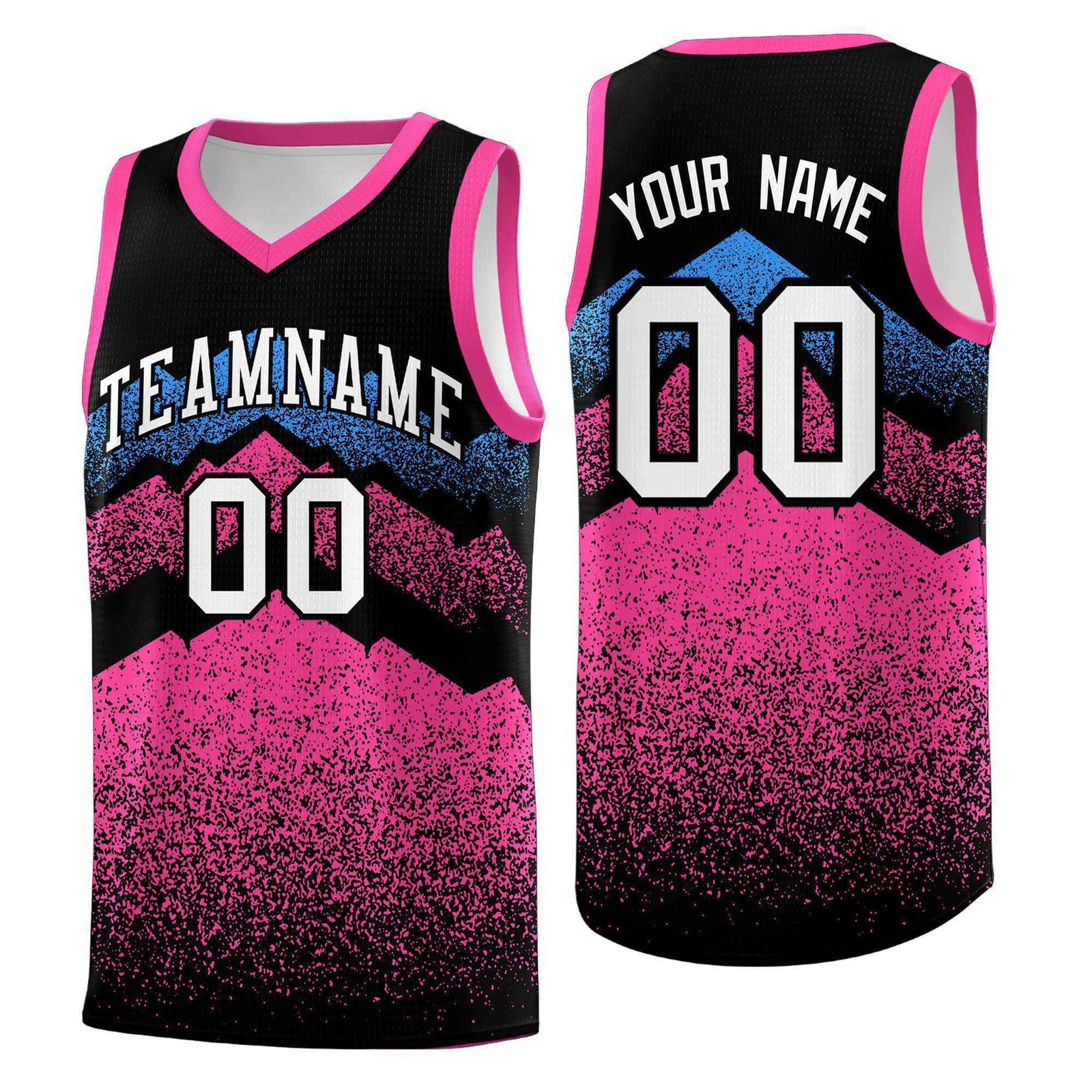 Personalized Youth Basketball Jerseys   Black Pink Gradient Mountain Design Uniforms