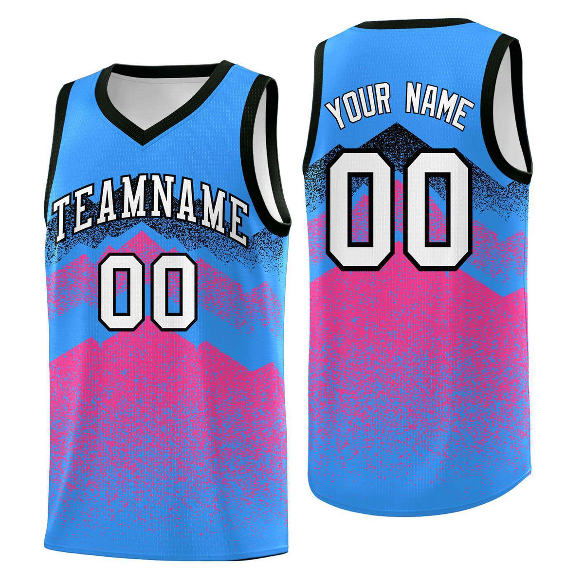Custom Youth Basketball Jerseys Powder Blue Pink Gradient Mountain Design Uniforms