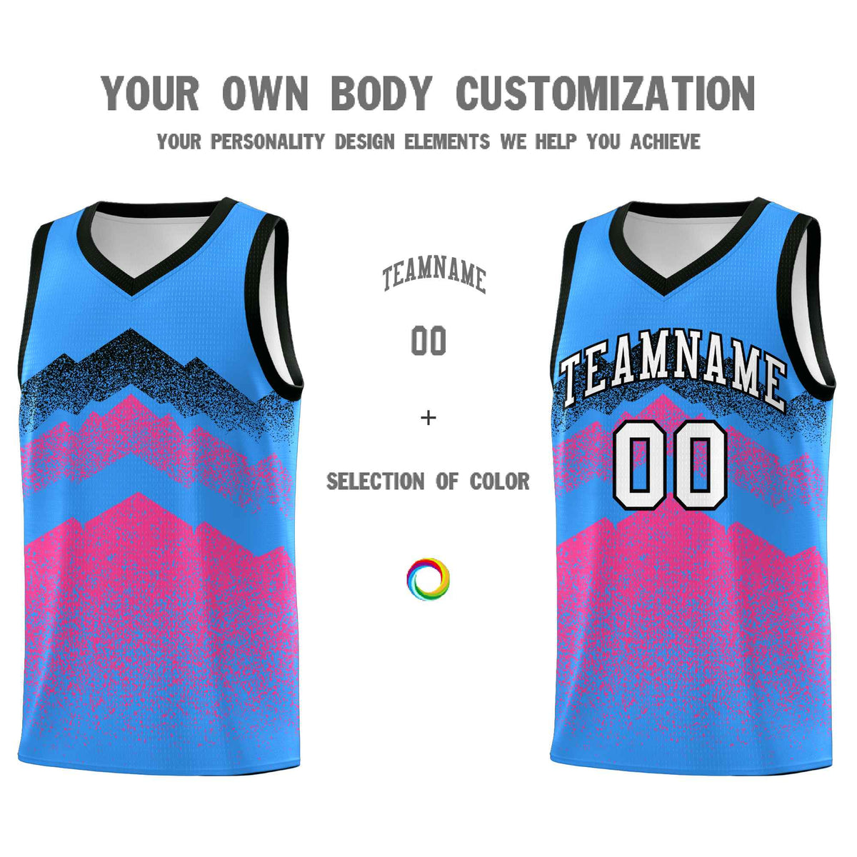 Custom Youth Basketball Jerseys Powder Blue Pink Gradient Mountain Design Uniforms