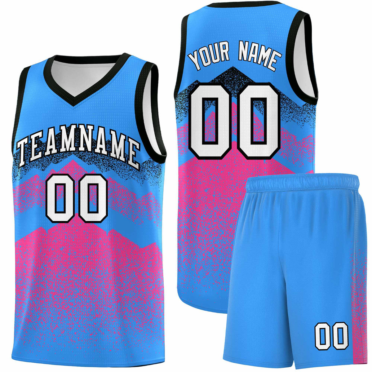 Custom Youth Basketball Jerseys Powder Blue Pink Gradient Mountain Design Uniforms