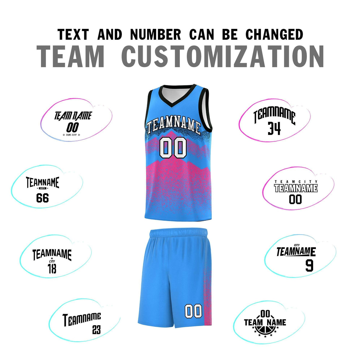 Custom Youth Basketball Jerseys Powder Blue Pink Gradient Mountain Design Uniforms