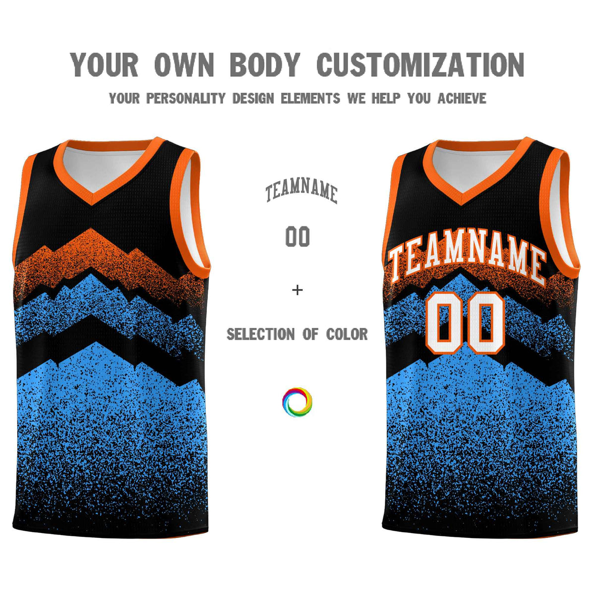 Personalized Youth Basketball Jerseys   Black Powder Blue Gradient Mountain Design Uniforms