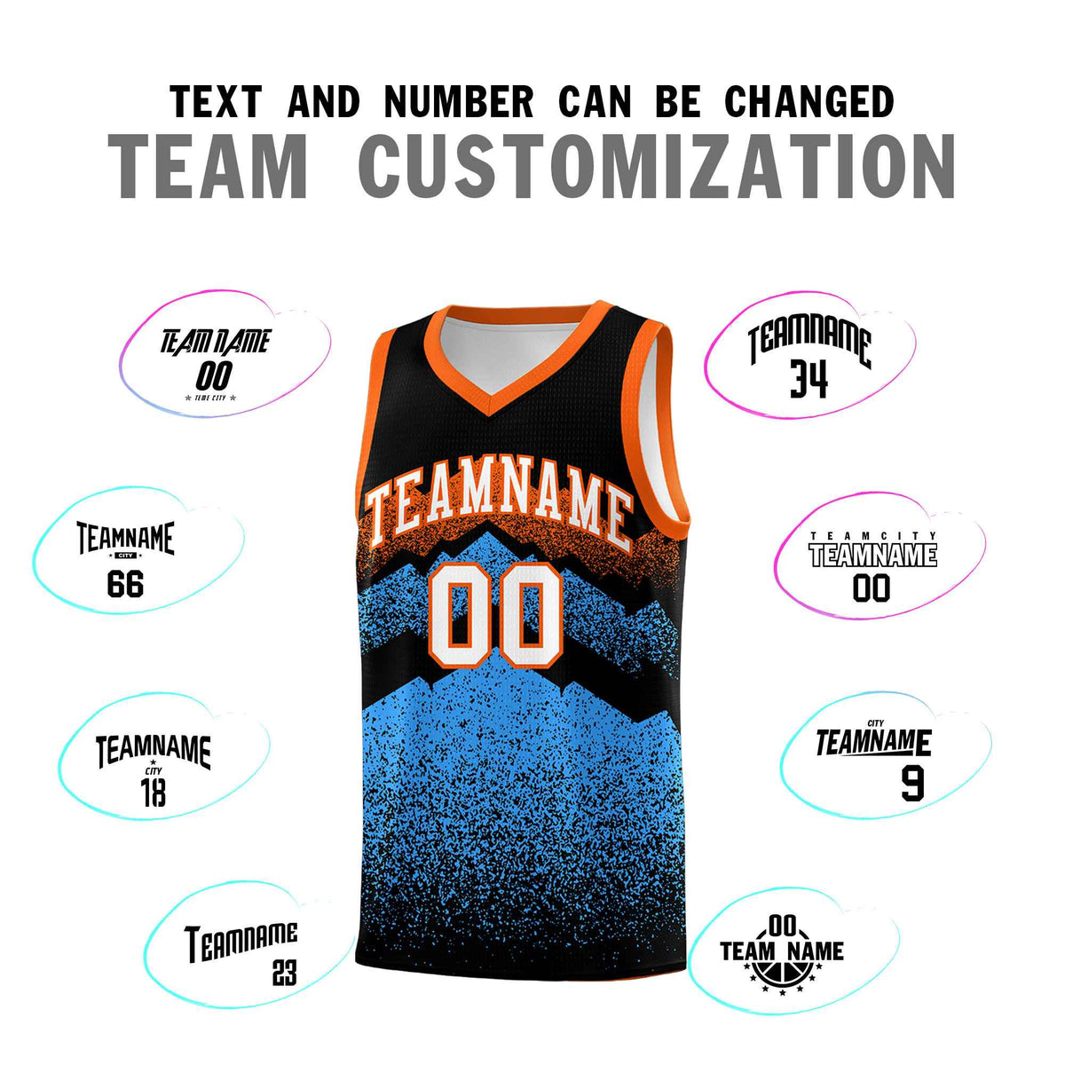 Personalized Youth Basketball Jerseys   Black Powder Blue Gradient Mountain Design Uniforms