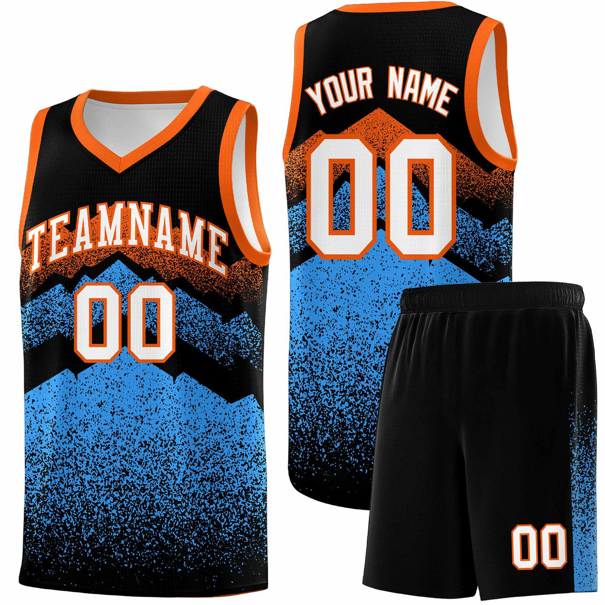 Personalized Youth Basketball Jerseys   Black Powder Blue Gradient Mountain Design Uniforms