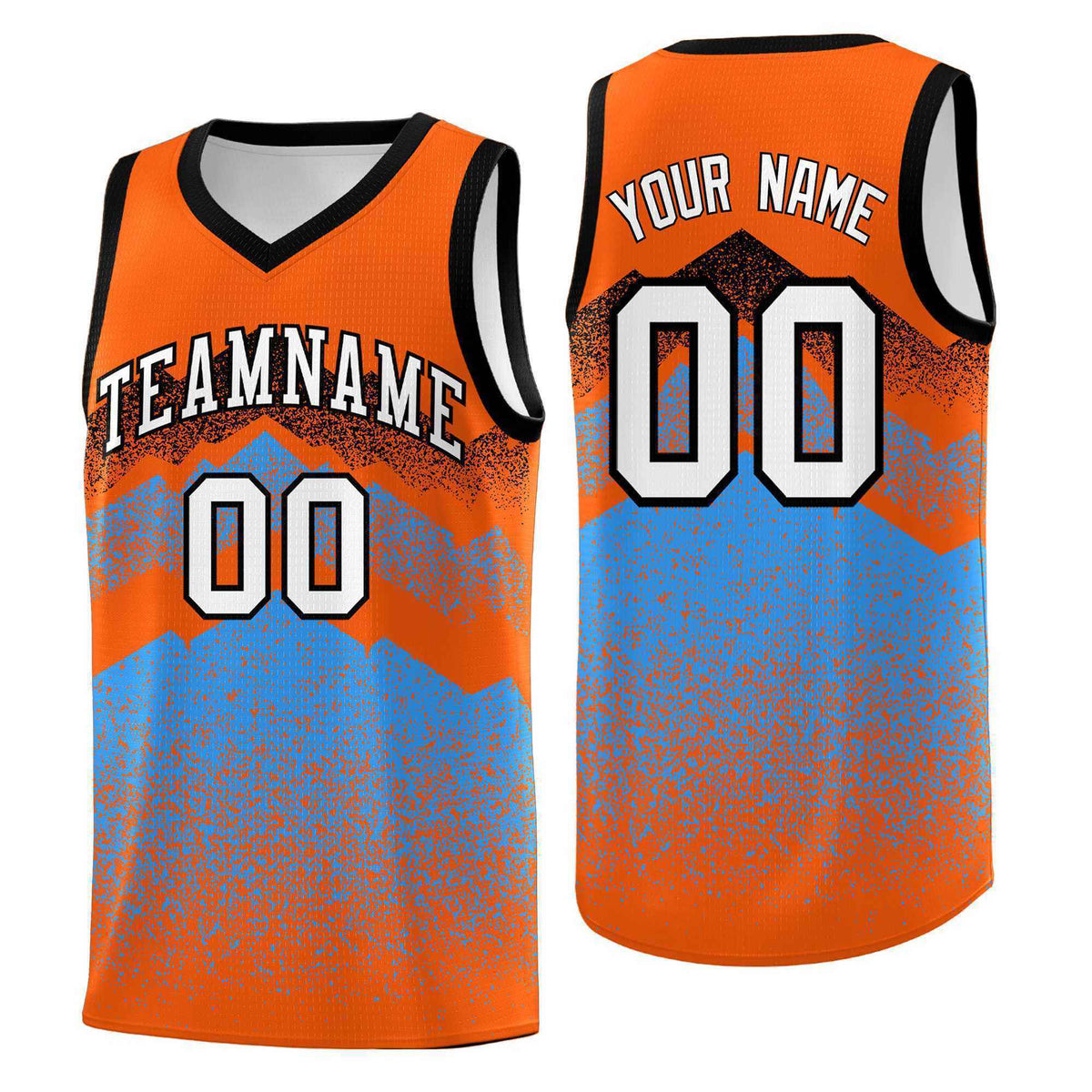 Custom Youth Basketball Jerseys Orange Powder Blue Gradient Mountain Design Uniforms
