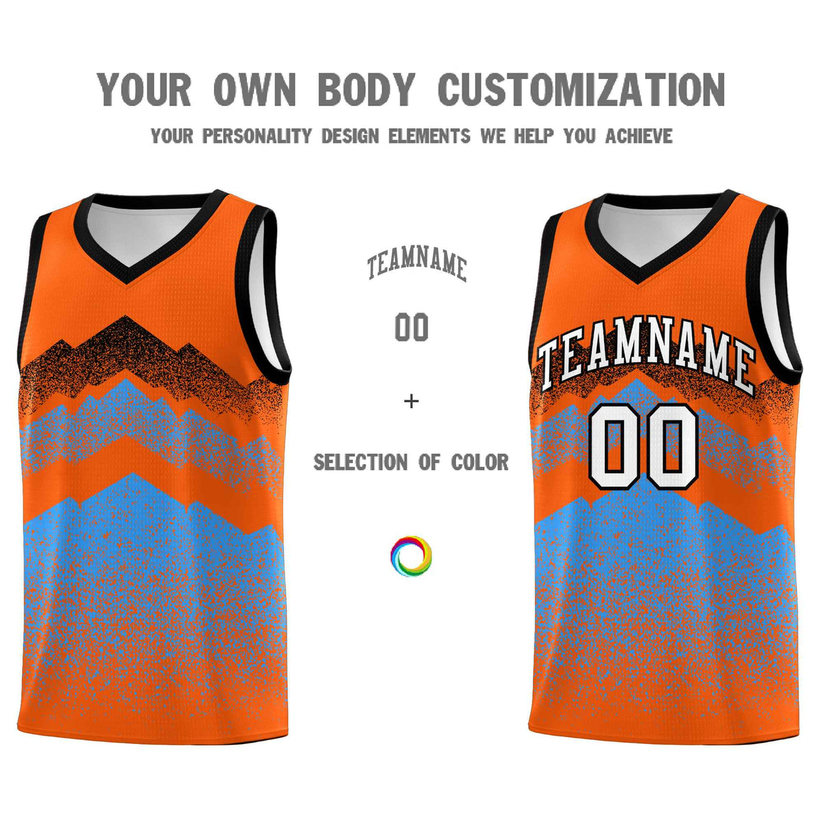 Custom Youth Basketball Jerseys Orange Powder Blue Gradient Mountain Design Uniforms