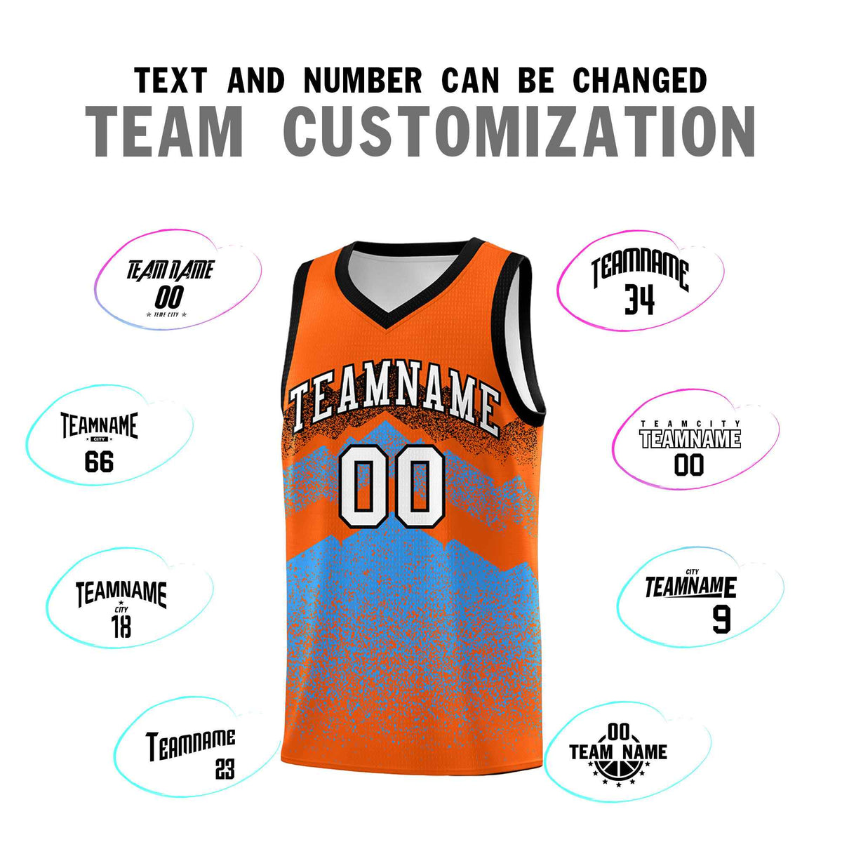 Custom Youth Basketball Jerseys Orange Powder Blue Gradient Mountain Design Uniforms