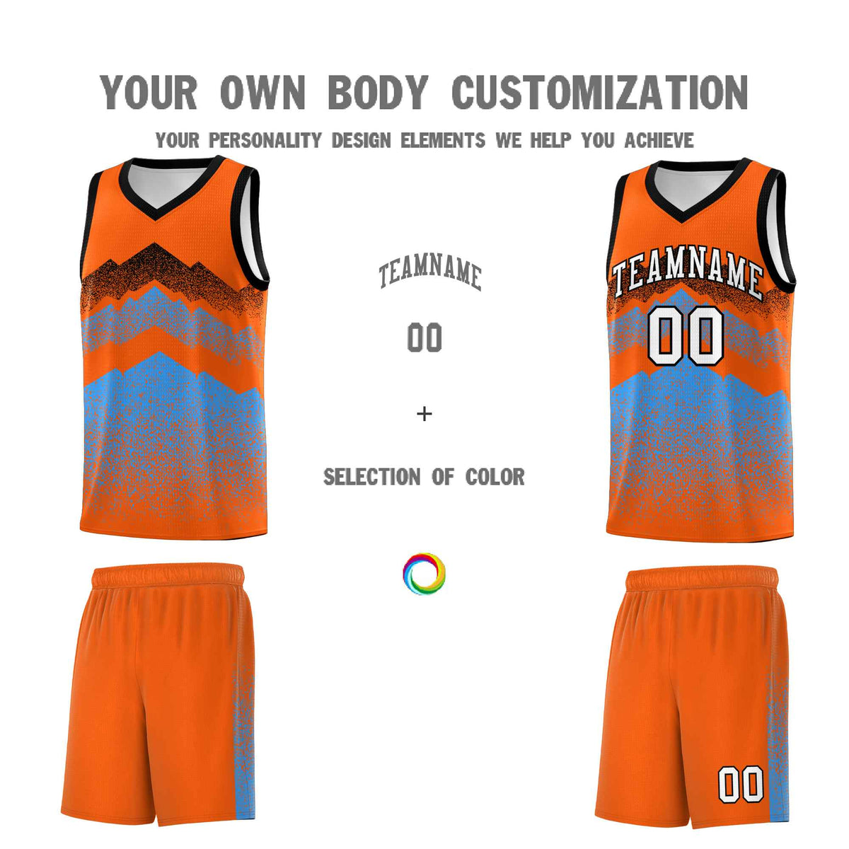 Custom Youth Basketball Jerseys Orange Powder Blue Gradient Mountain Design Uniforms