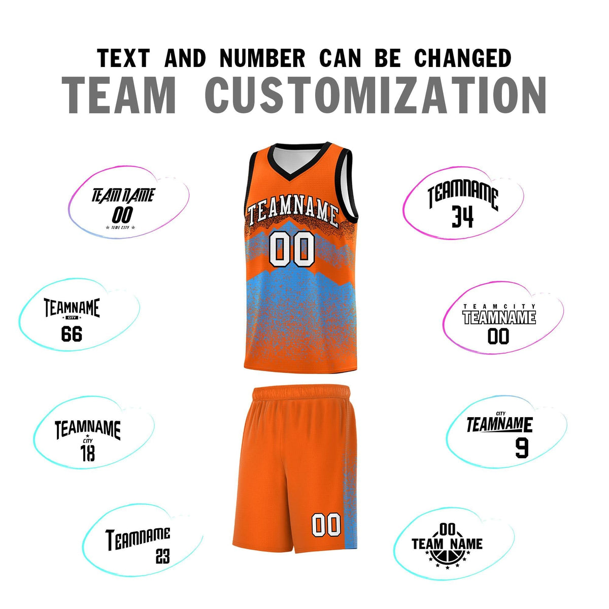 Custom Youth Basketball Jerseys Orange Powder Blue Gradient Mountain Design Uniforms