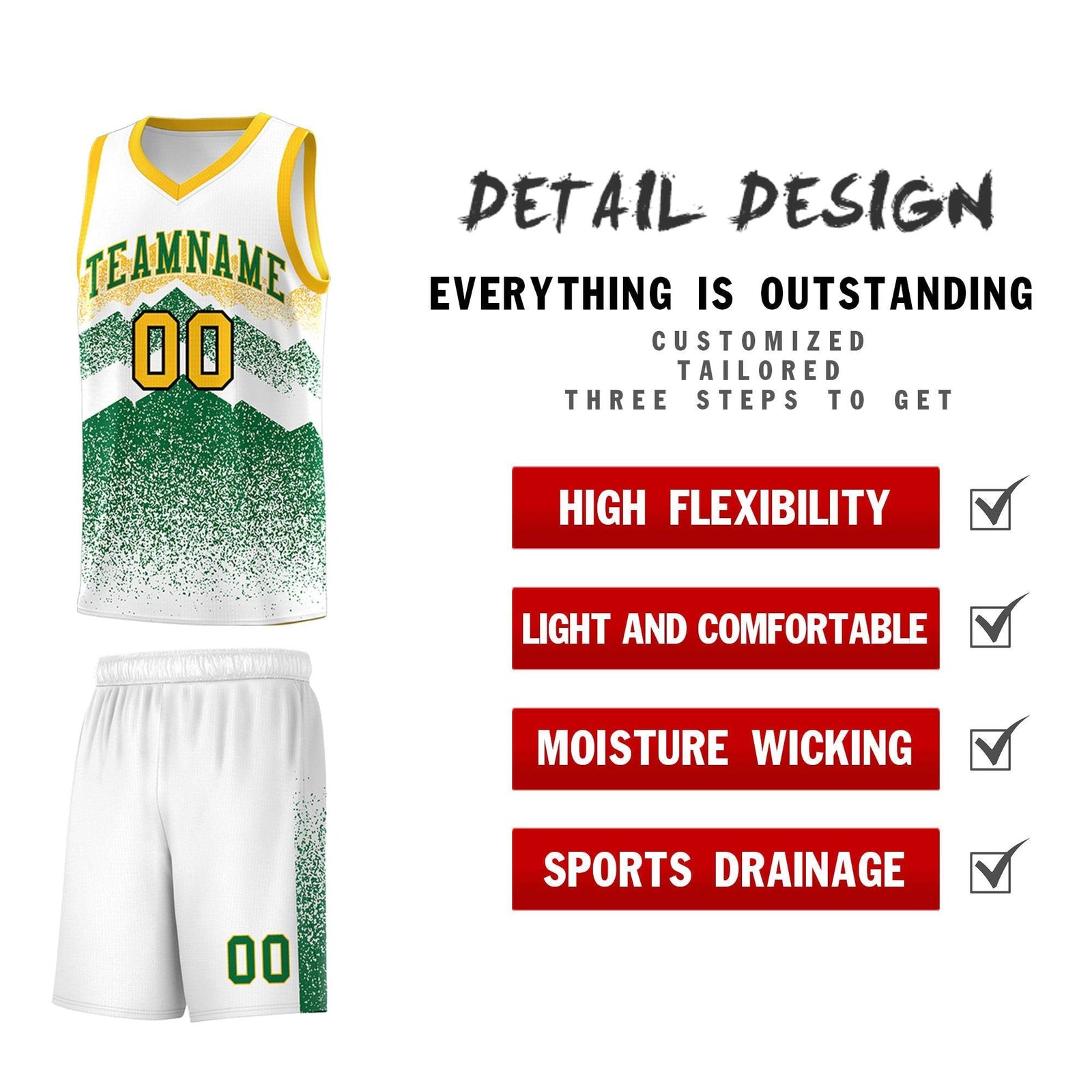 Personalized Youth Basketball Jerseys   White Kelly Green Gradient Mountain Design Uniforms