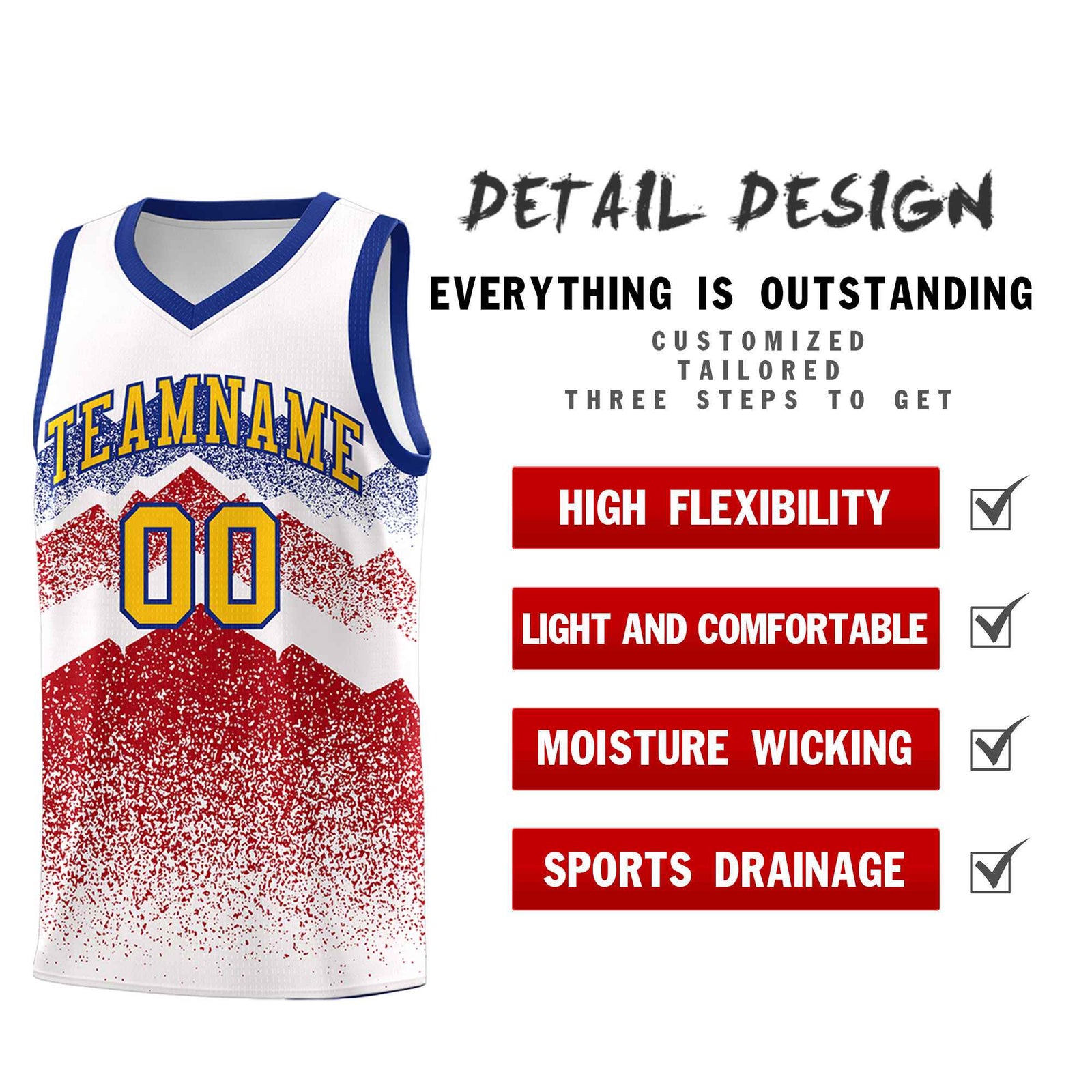Custom Youth Basketball Jerseys White Red Gradient Mountain Design Uniforms
