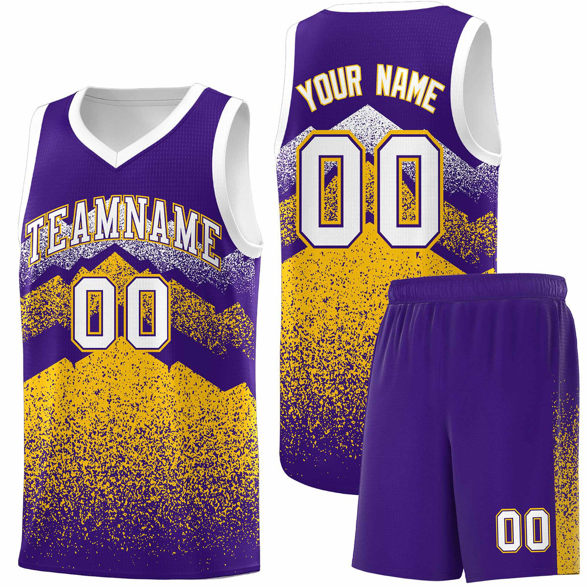 Personalized Youth Basketball Jerseys   Purple Gold Gradient Mountain Design Uniforms