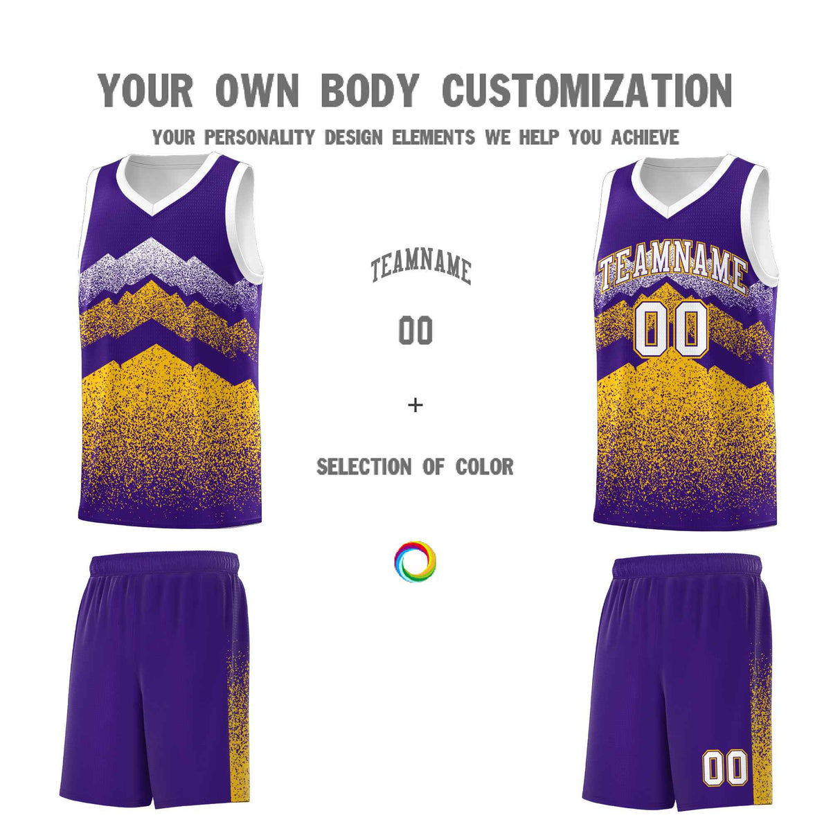 Personalized Youth Basketball Jerseys   Purple Gold Gradient Mountain Design Uniforms