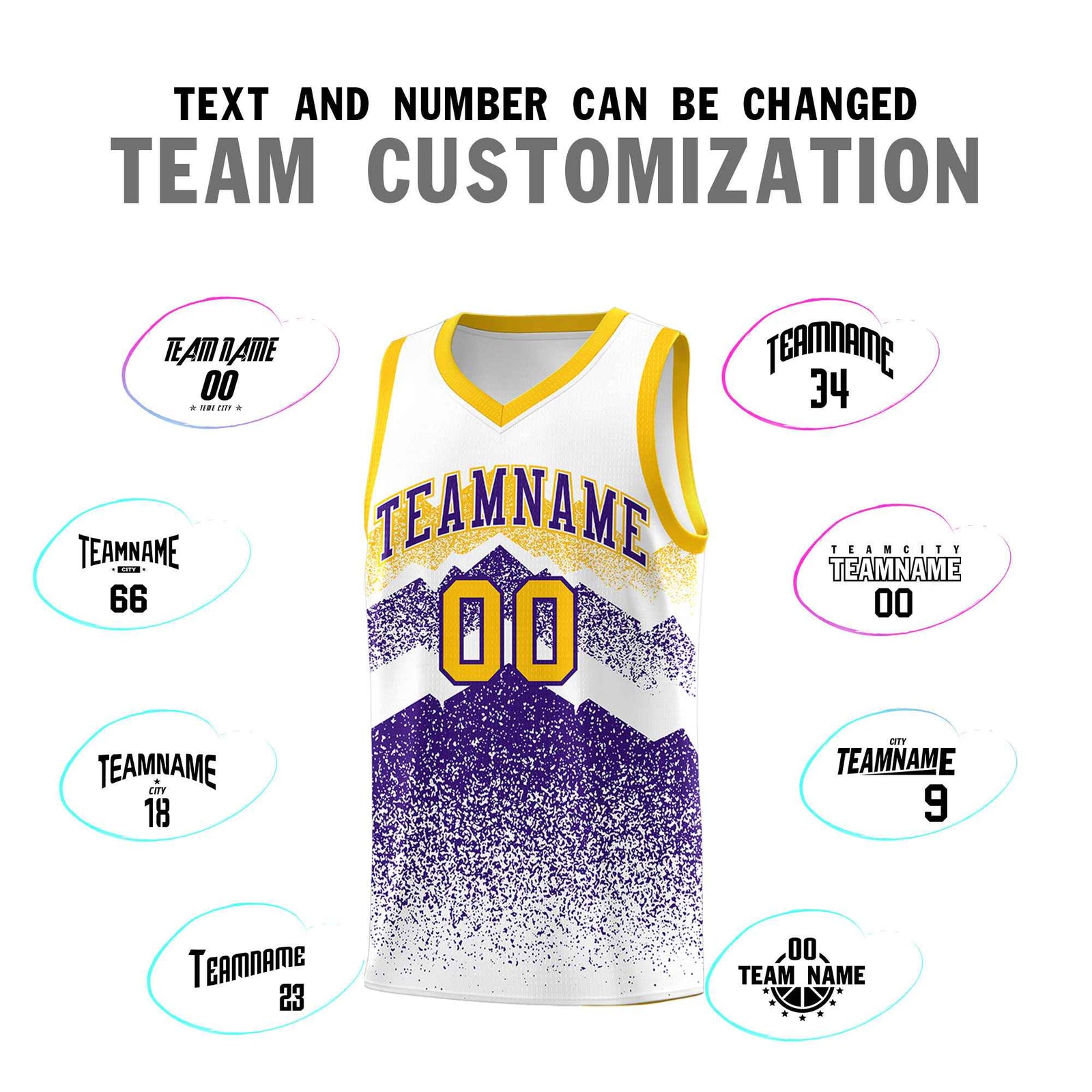 Custom Youth Basketball Jerseys White Purple Gradient Mountain Design Uniforms