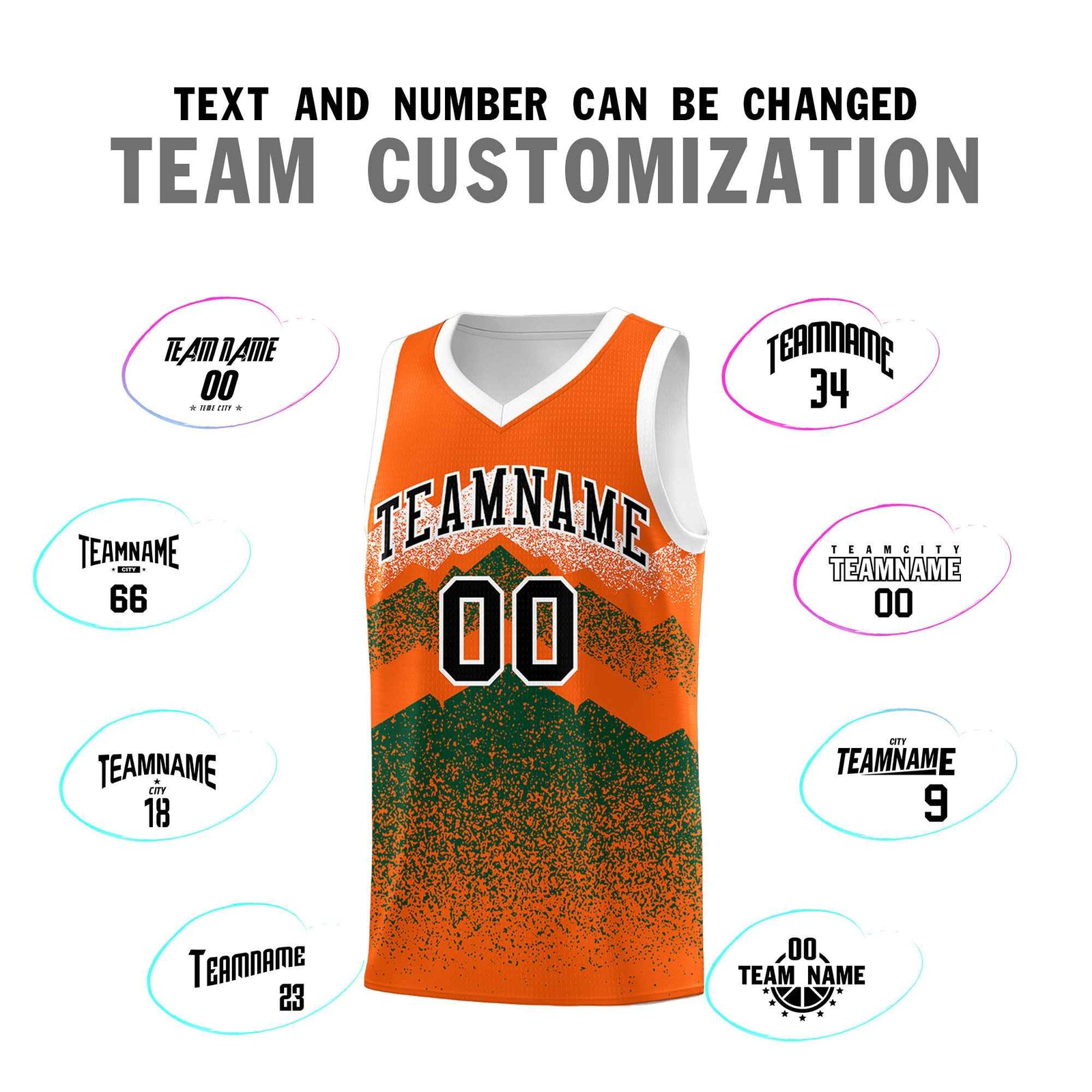 Personalized Youth Basketball Jerseys   Orange Green Gradient Mountain Design Uniforms