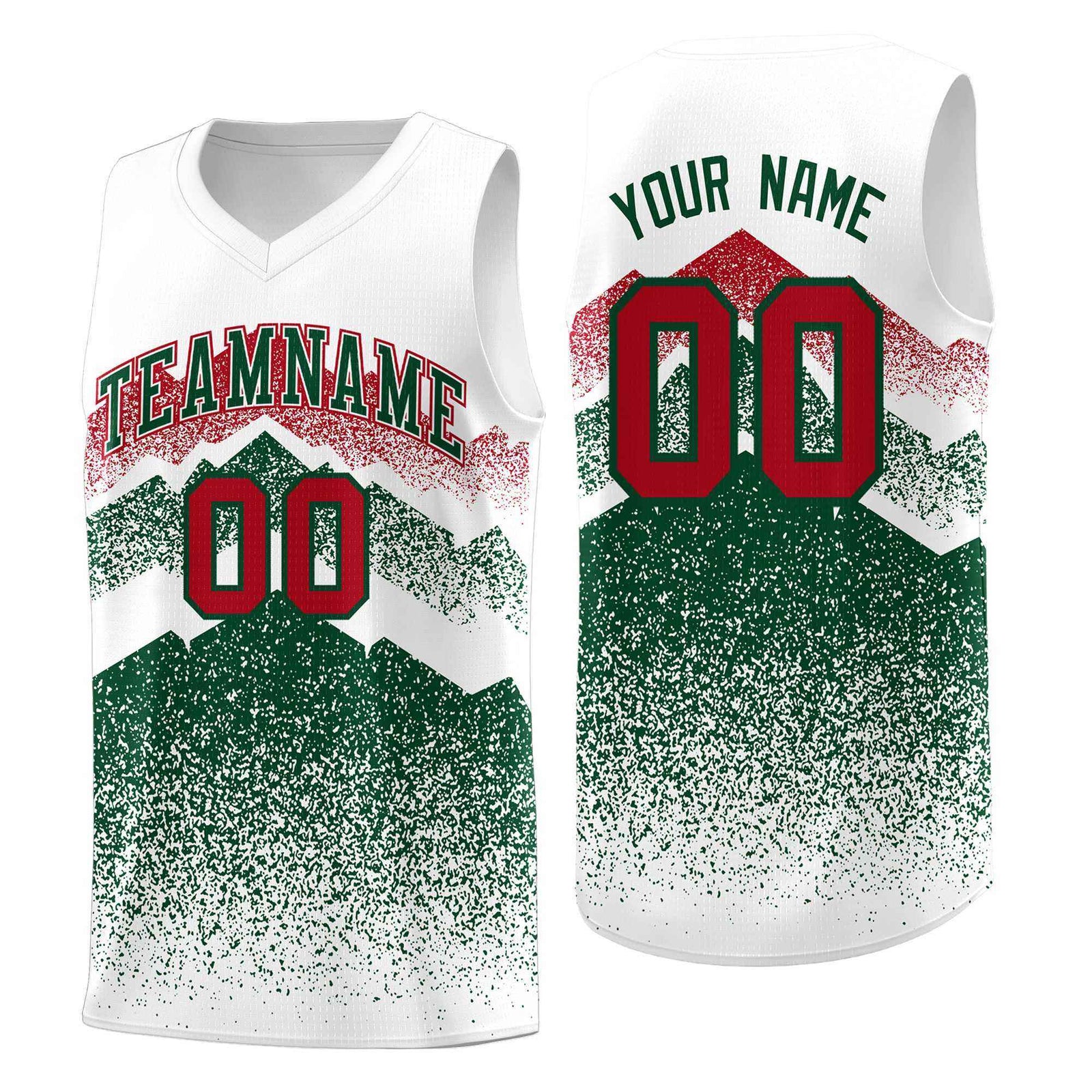 Custom Youth Basketball Jerseys White Green Gradient Mountain Design Uniforms