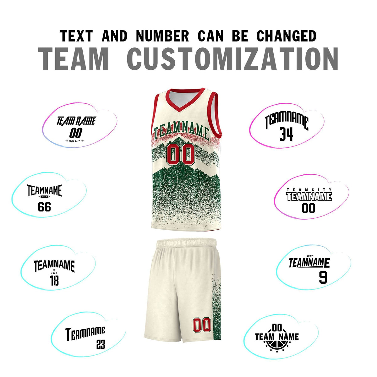 Personalized Youth Basketball Jerseys   Cream Green Gradient Mountain Design Uniforms