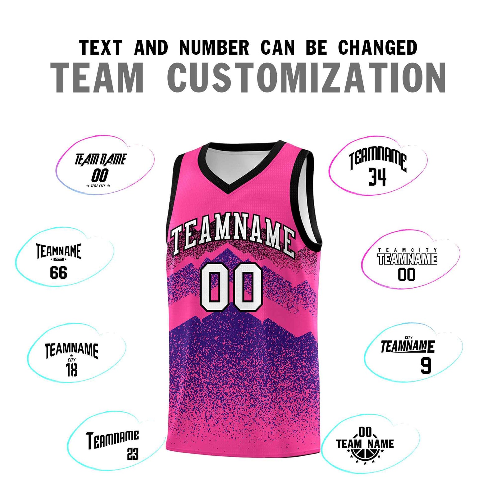 Personalized Youth Basketball Jerseys   Pink Purple Gradient Mountain Design Uniforms