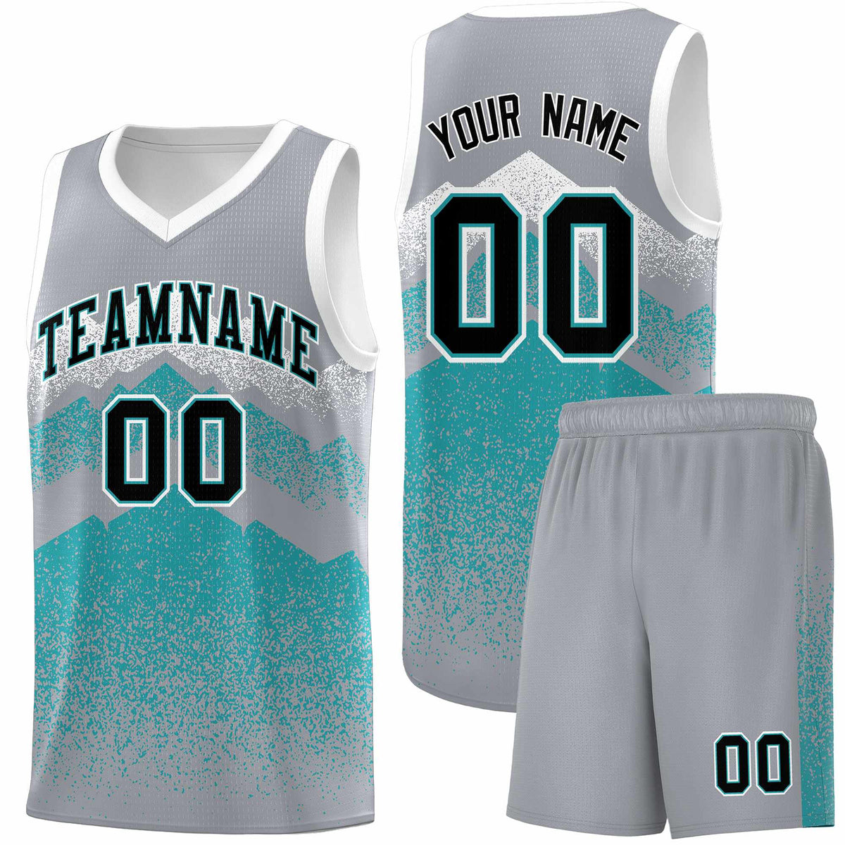 Personalized Youth Basketball Jerseys   Silver Teal Gradient Mountain Design Uniforms