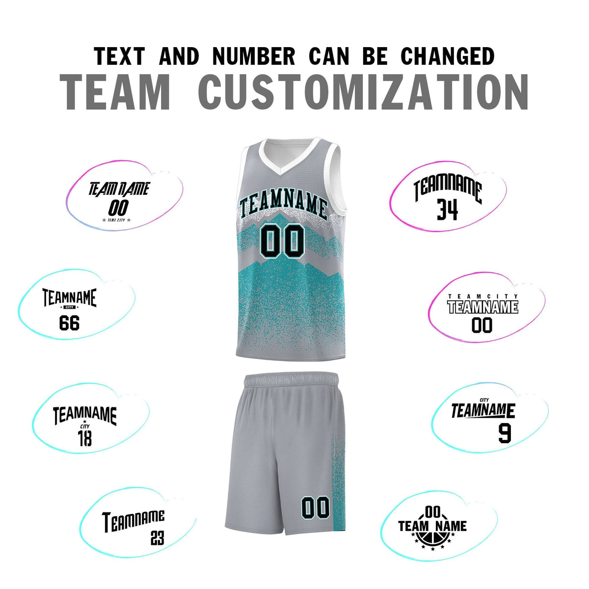 Personalized Youth Basketball Jerseys   Silver Teal Gradient Mountain Design Uniforms