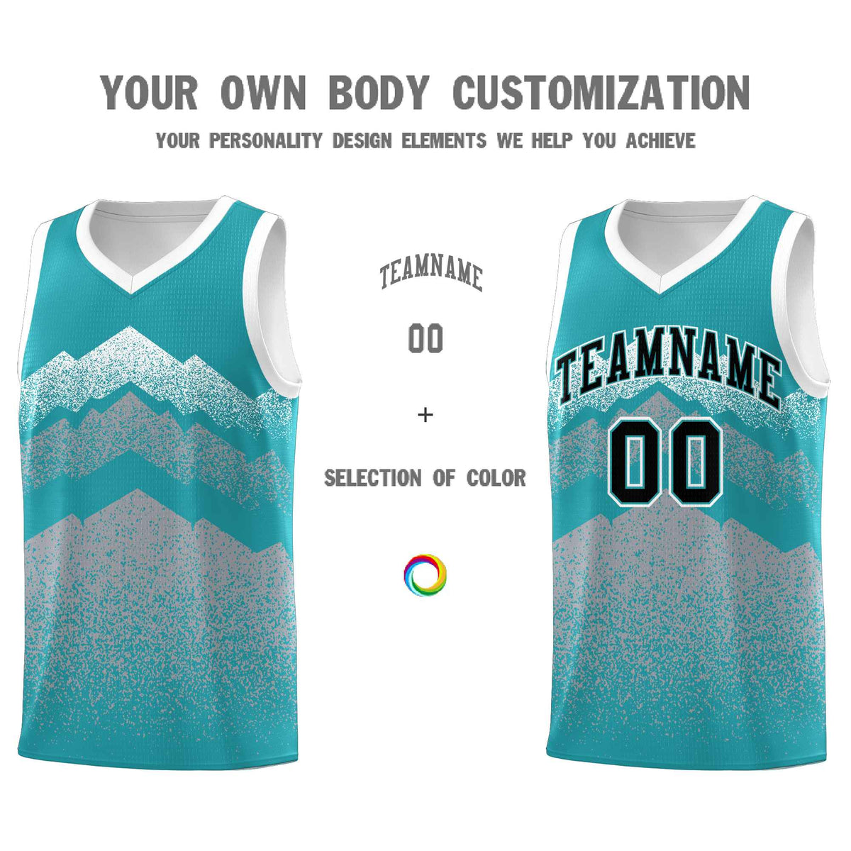 Custom Youth Basketball Jerseys Teal Silver Gradient Mountain Design Uniforms