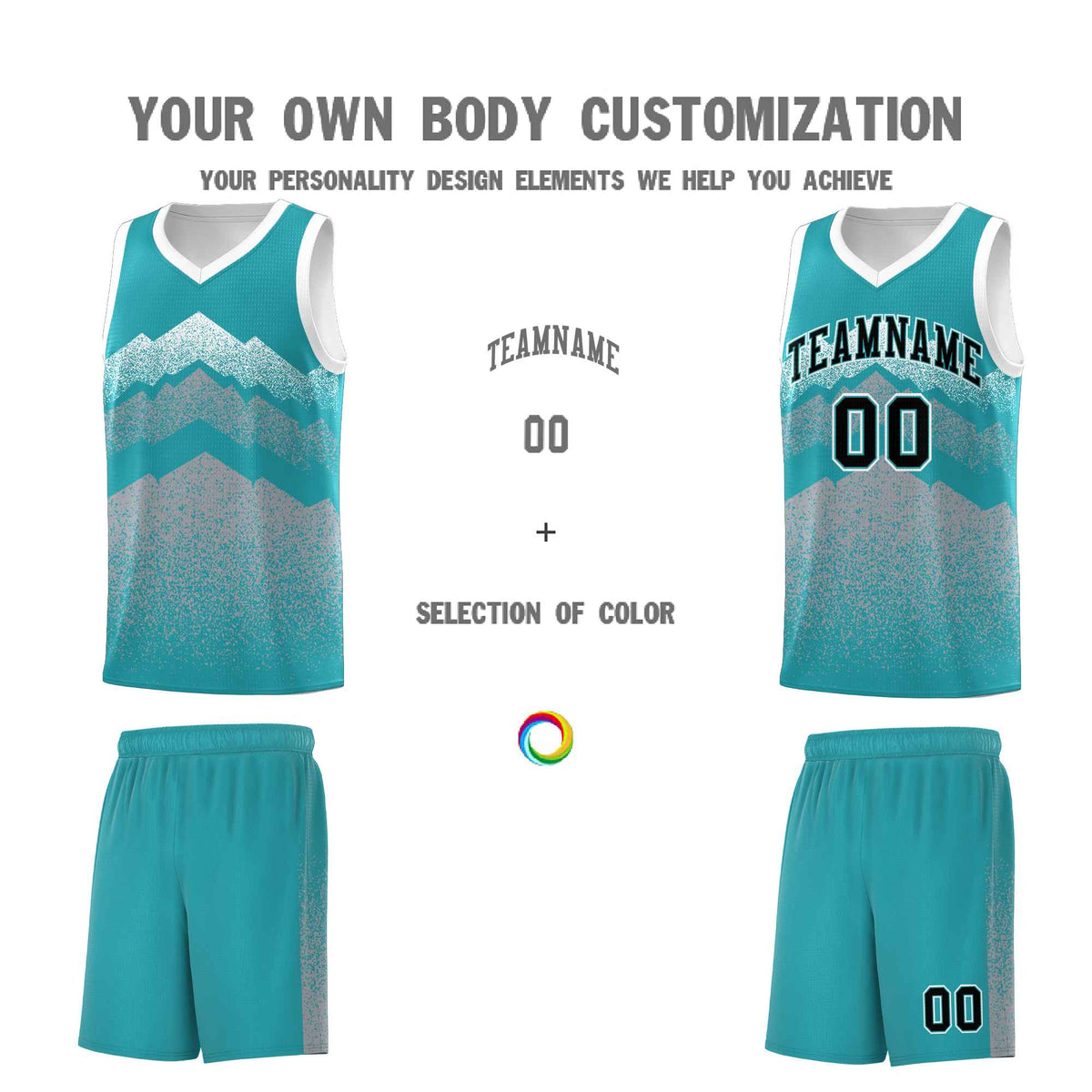 Custom Youth Basketball Jerseys Teal Silver Gradient Mountain Design Uniforms