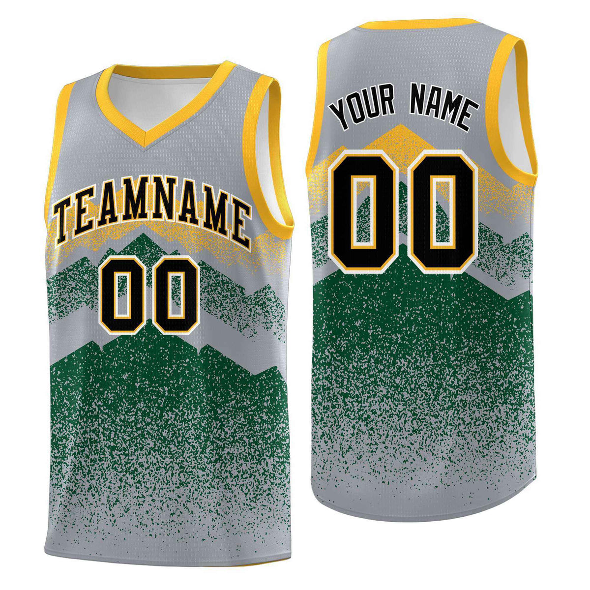 Personalized Youth Basketball Jerseys   Gray Green Gradient Mountain Design Uniforms