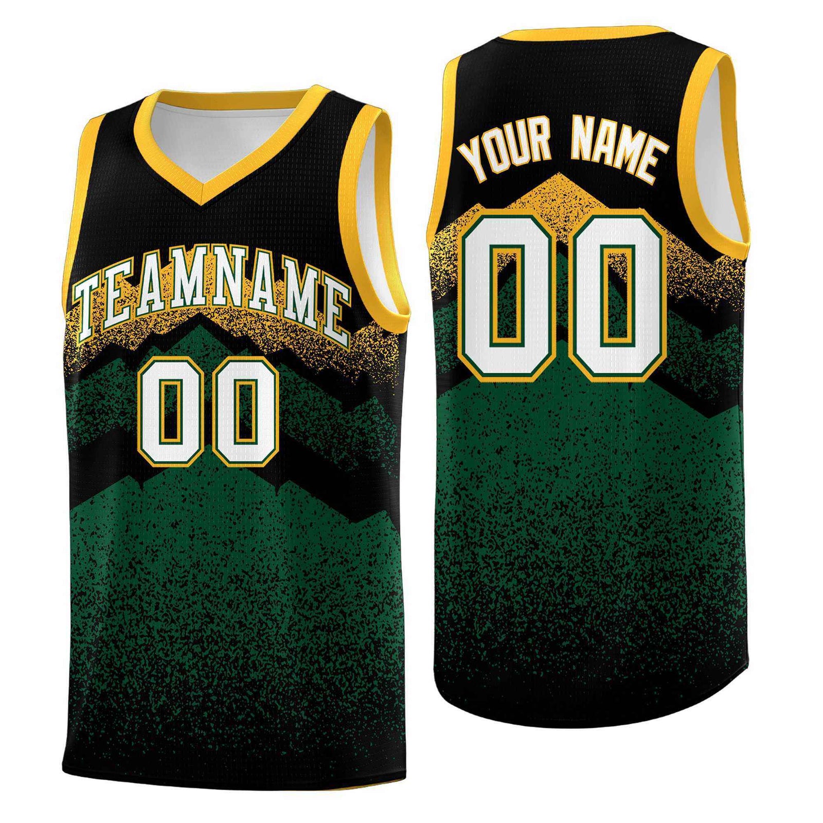 Custom Youth Basketball Jerseys Black Green Gradient Mountain Design Uniforms