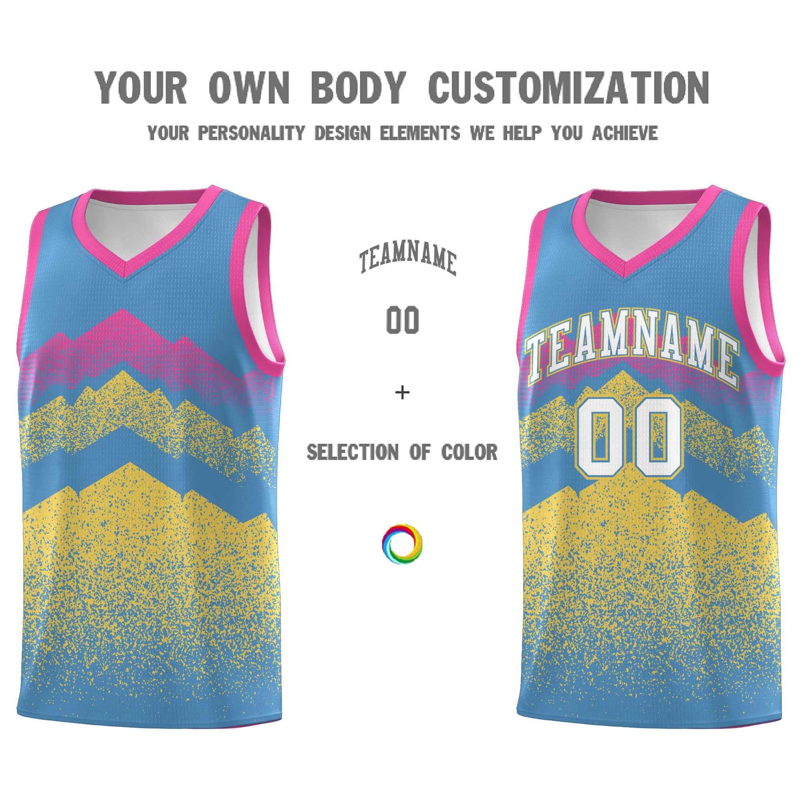 Personalized Youth Basketball Jerseys   Light Blue Khaki Gradient Mountain Design Uniforms
