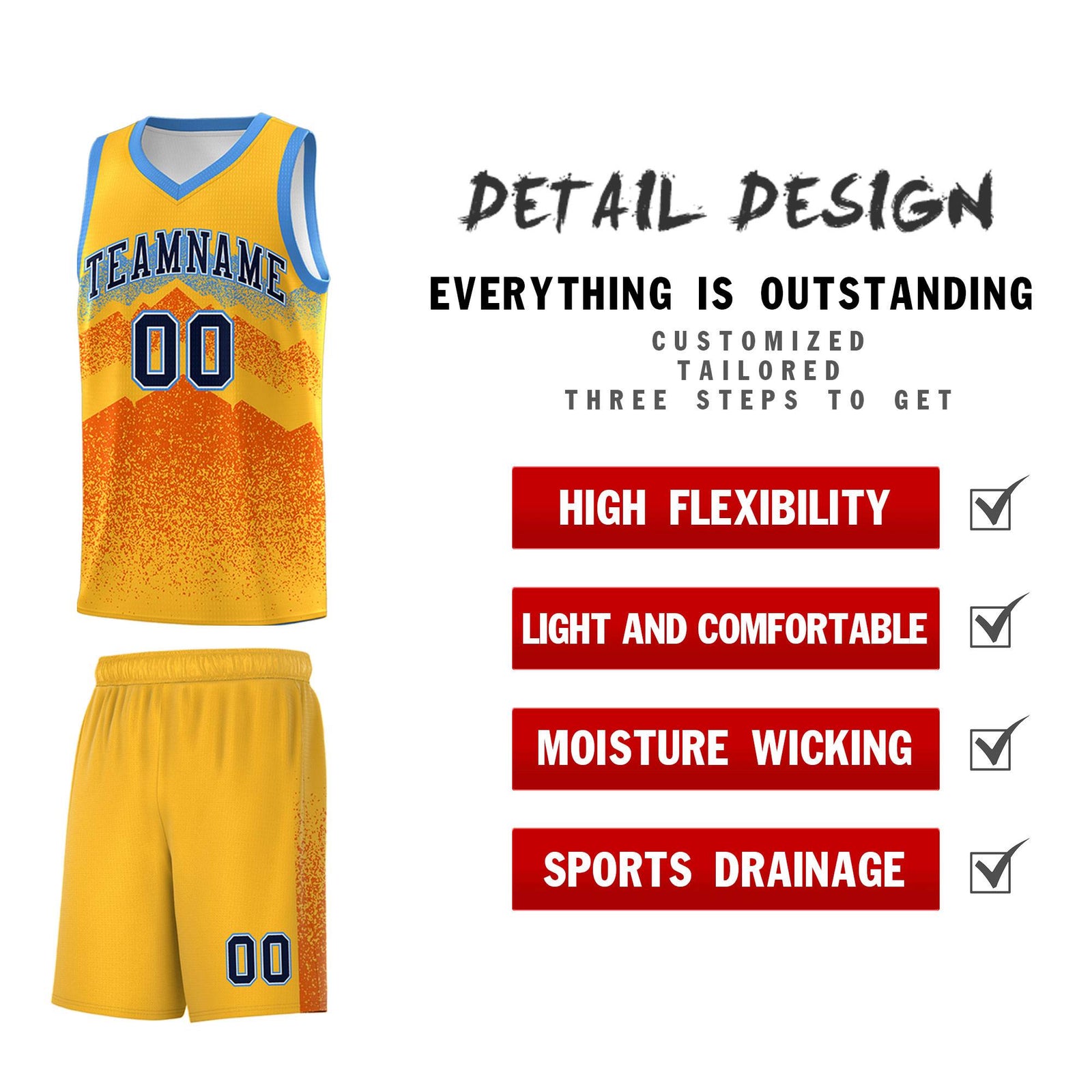 Custom Youth Basketball Jerseys Gold Orange Gradient Mountain Design Uniforms